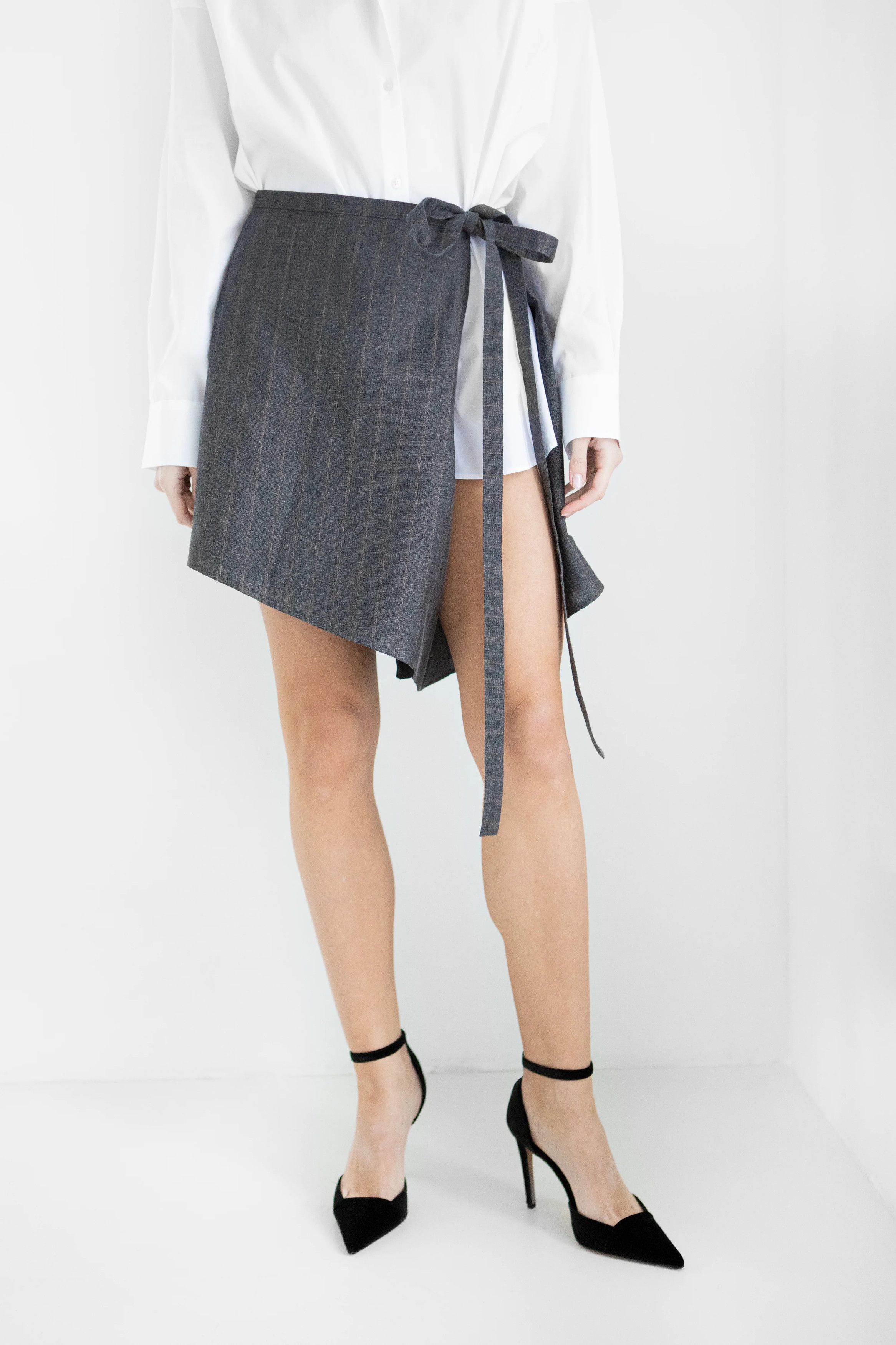image of Yproject Linen Asymmetrical Grey Skirt, Women's (Size 27)