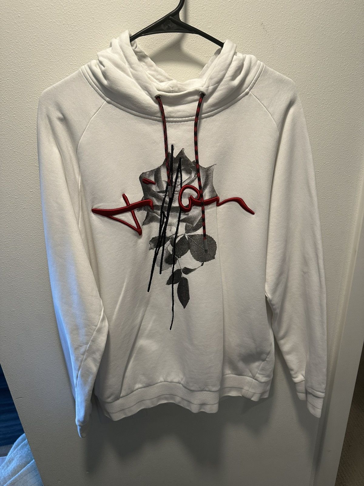 image of Dior Logo Pullover Hoodie White Red Roses Embroidered, Men's (Size Large)