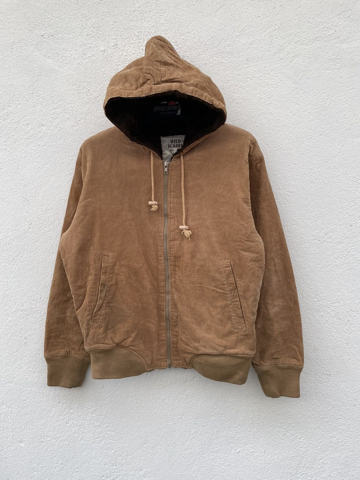 image of Vintage Wild Burden Sherpa Lining Corduroy Hooded Jacket in Brown, Men's (Size Medium)