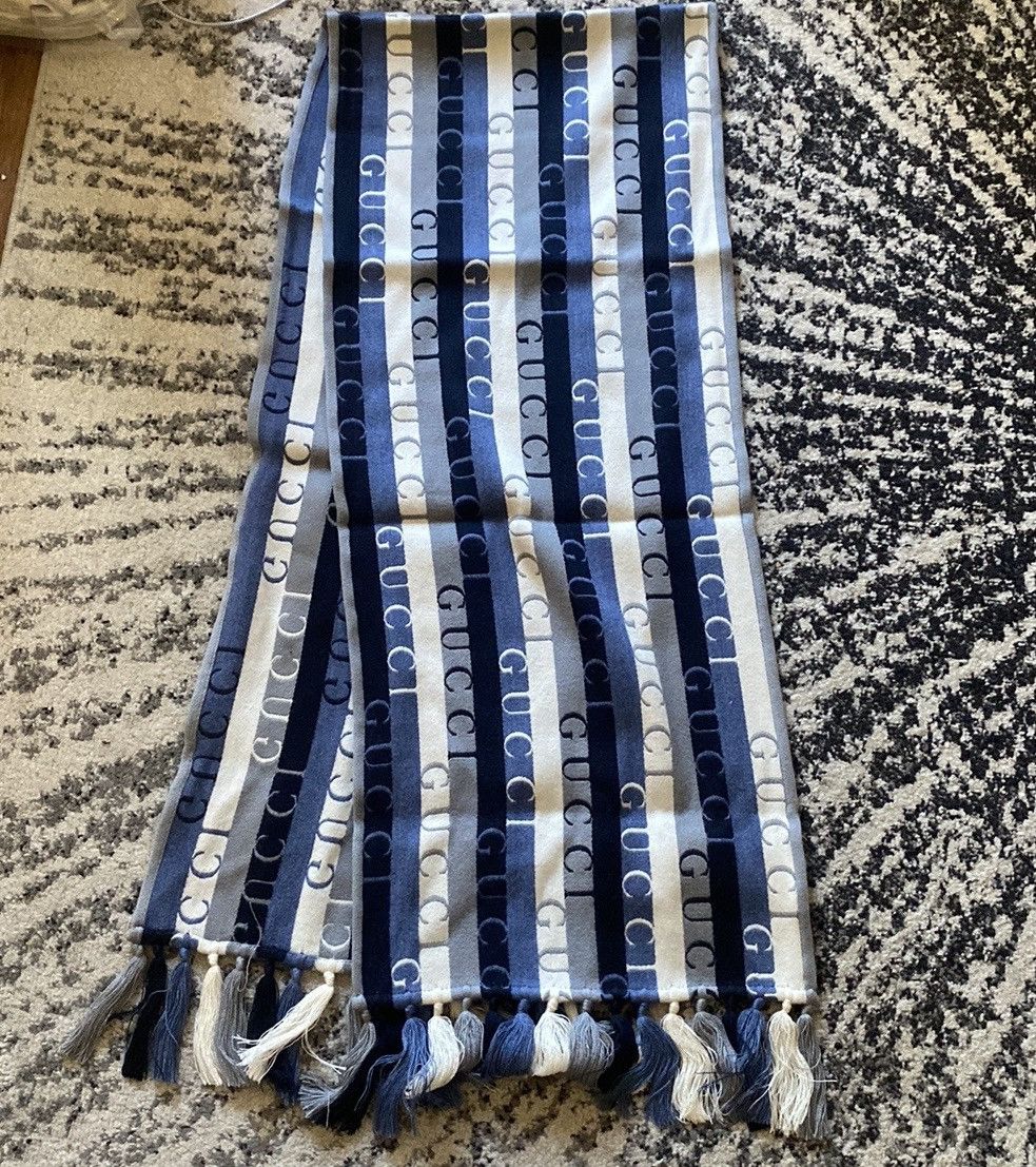 Gucci Logo Striped Wool Scarf