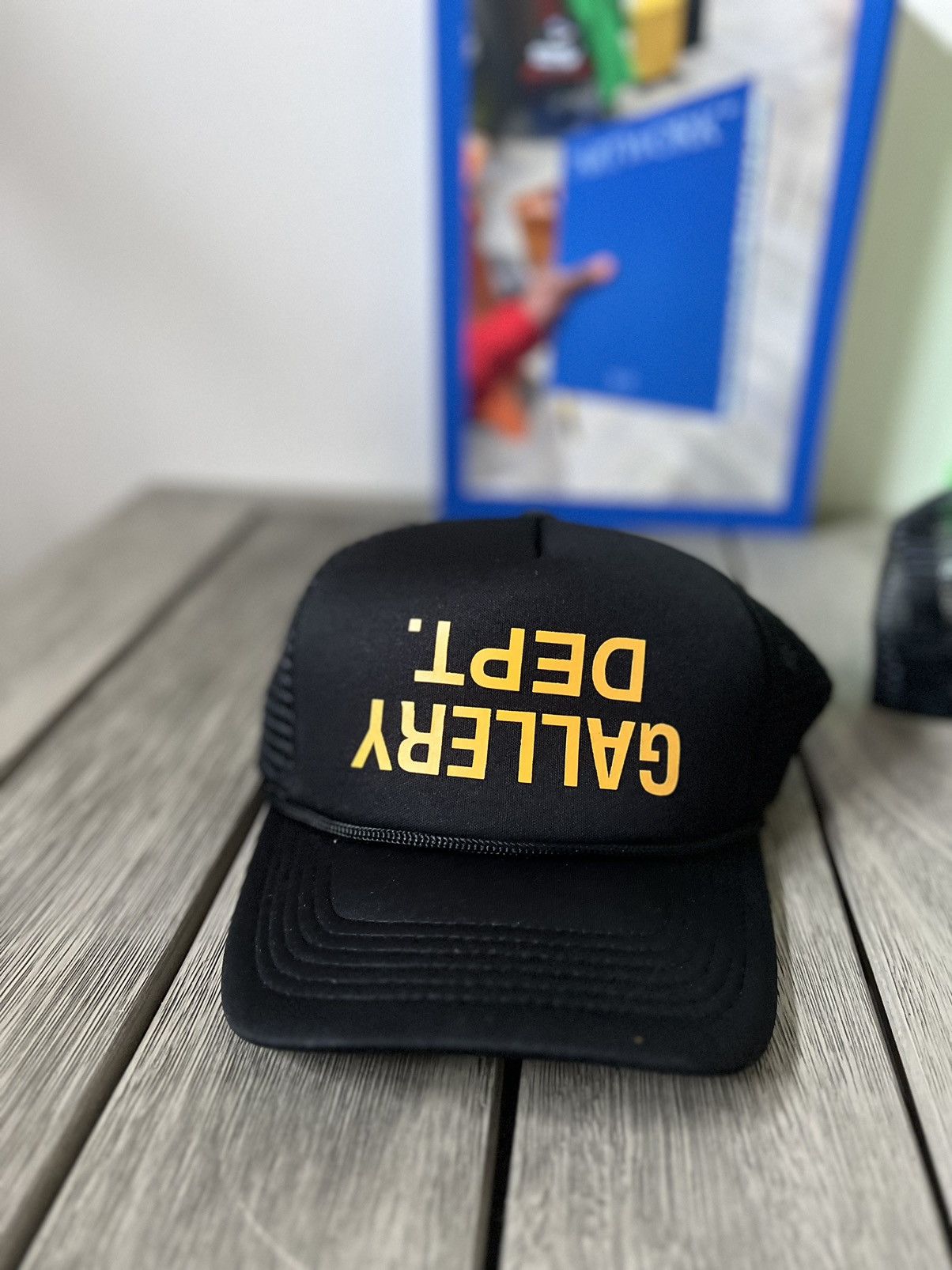 image of Gallery Dept Upside Down Logo Trucker Hat in Black, Men's