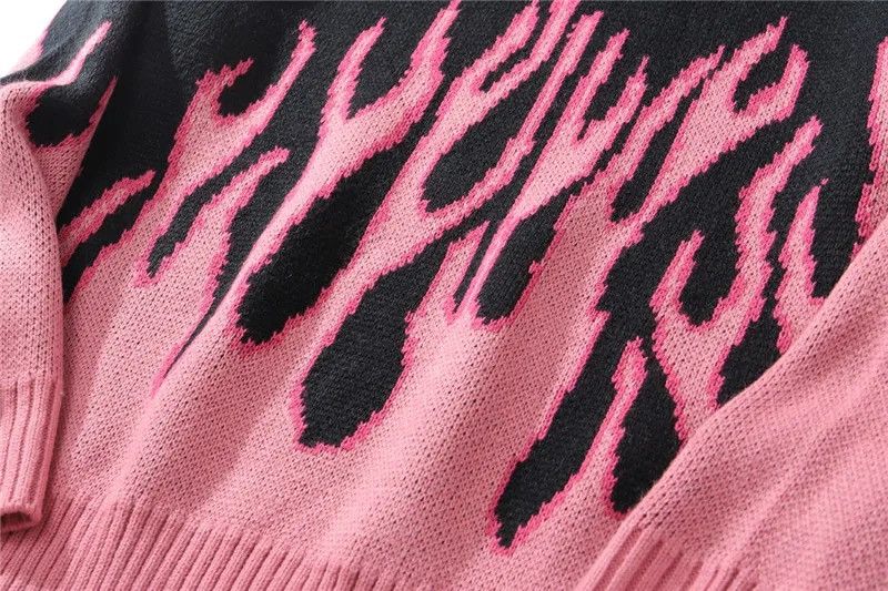 Japanese Brand "Pink Flames" Oversized Knitted Sweater Sweatshirt Pullover Size US XL / EU 56 / 4 - 5 Thumbnail