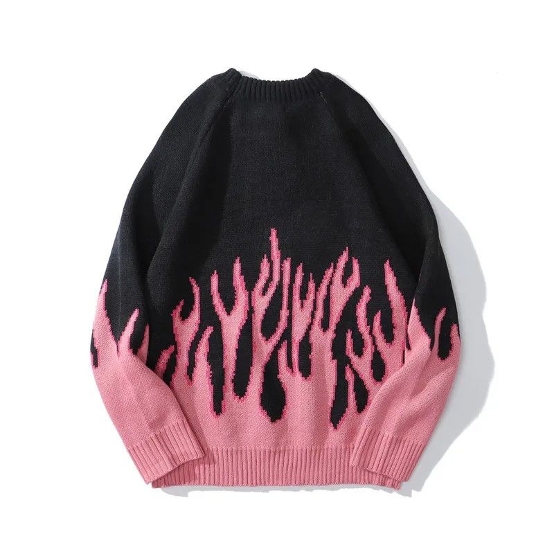 Japanese Brand "Pink Flames" Oversized Knitted Sweater Sweatshirt Pullover Size US XL / EU 56 / 4 - 2 Thumbnail