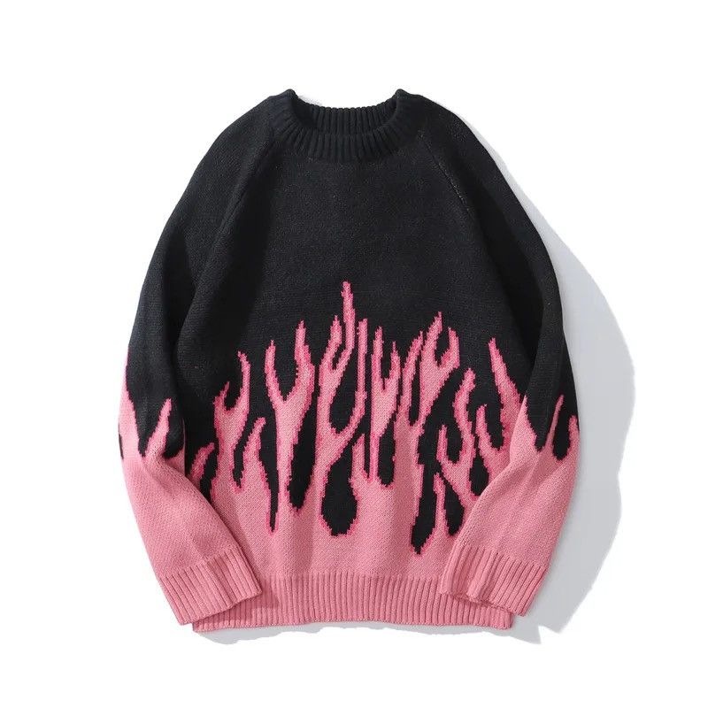 Japanese Brand "Pink Flames" Oversized Knitted Sweater Sweatshirt Pullover Size US XL / EU 56 / 4 - 1 Thumbnail