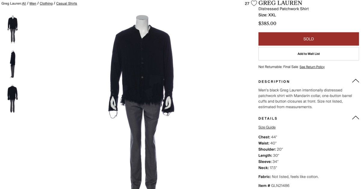 Greg Lauren Overdyed Boro Patchwork Button Up Shirt (Sample) Size US L / EU 52-54 / 3 - 10 Thumbnail