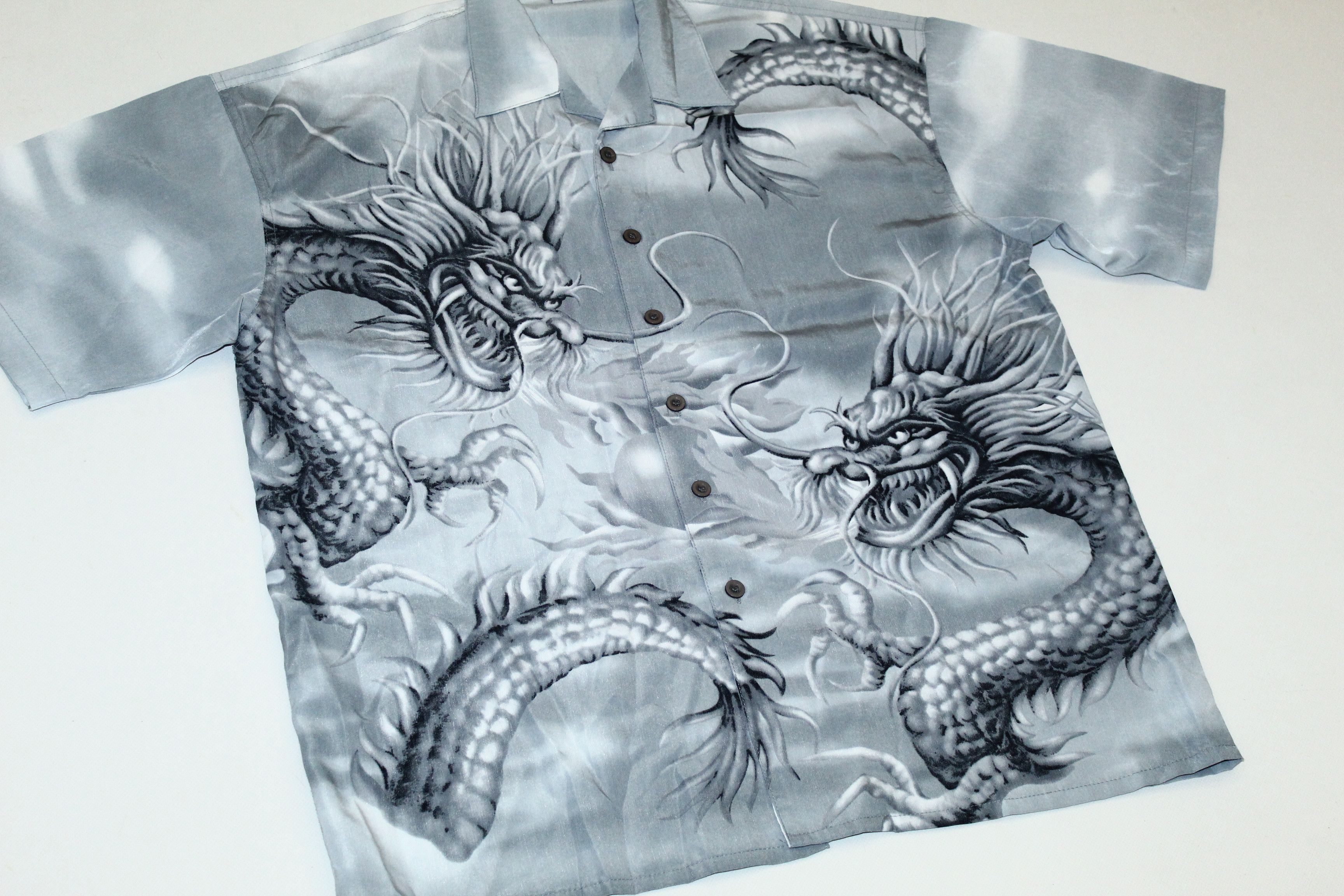 Vintage 🔥 VTG 🔥 Japanese Traditional Dragons Print Silk Shirt Size US XL / EU 56 / 4 - 4 Thumbnail