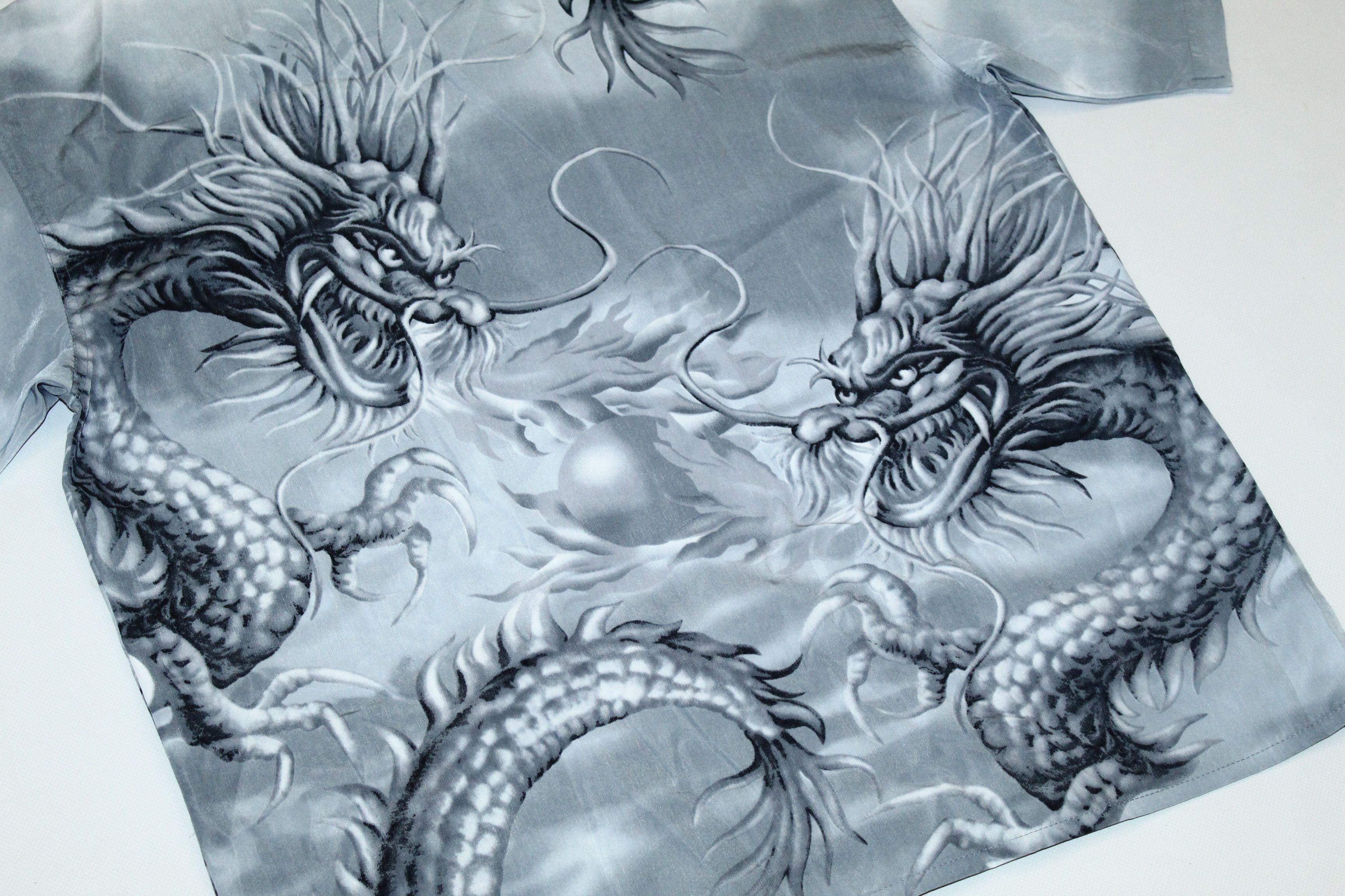 Vintage 🔥 VTG 🔥 Japanese Traditional Dragons Print Silk Shirt Size US XL / EU 56 / 4 - 6 Thumbnail