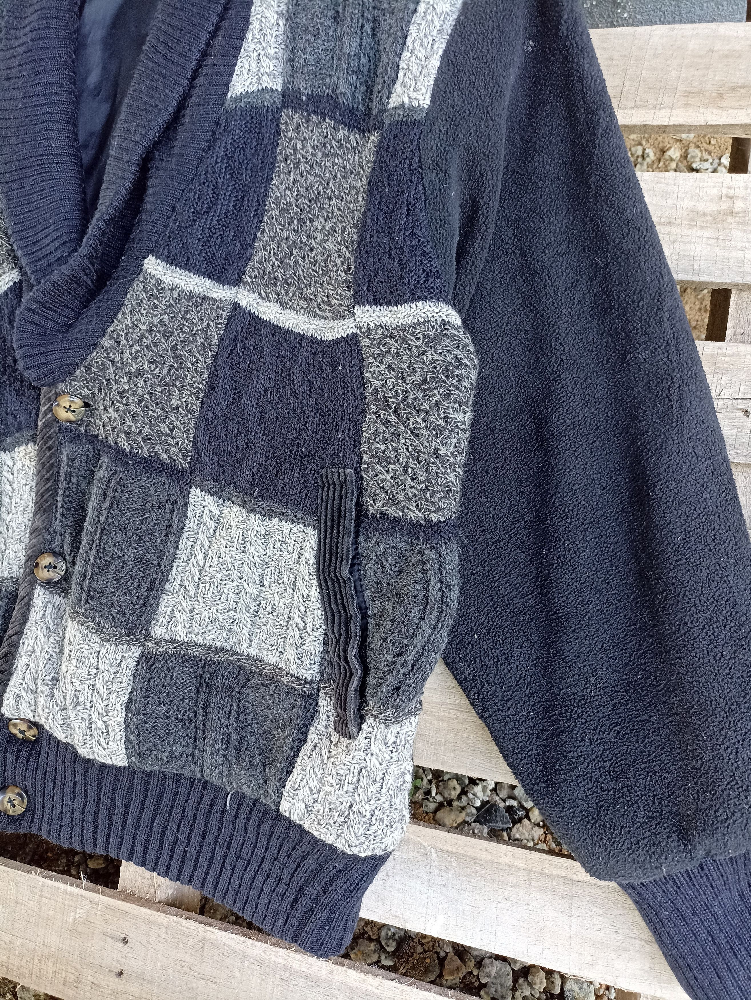 Japanese Brand × Vintage Vintage Analdo Bassini Fleece Knit Patchwork Cardigan Size US L / EU 52-54 / 3 - 3 Thumbnail