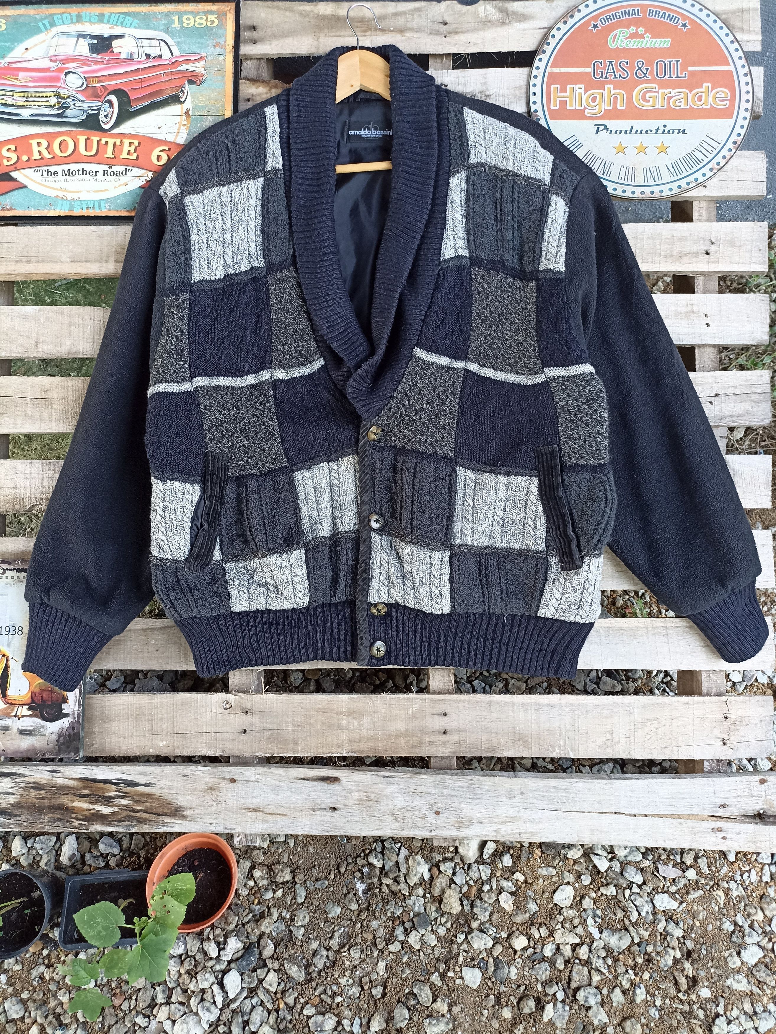 Japanese Brand × Vintage Vintage Analdo Bassini Fleece Knit Patchwork Cardigan Size US L / EU 52-54 / 3 - 1 Thumbnail