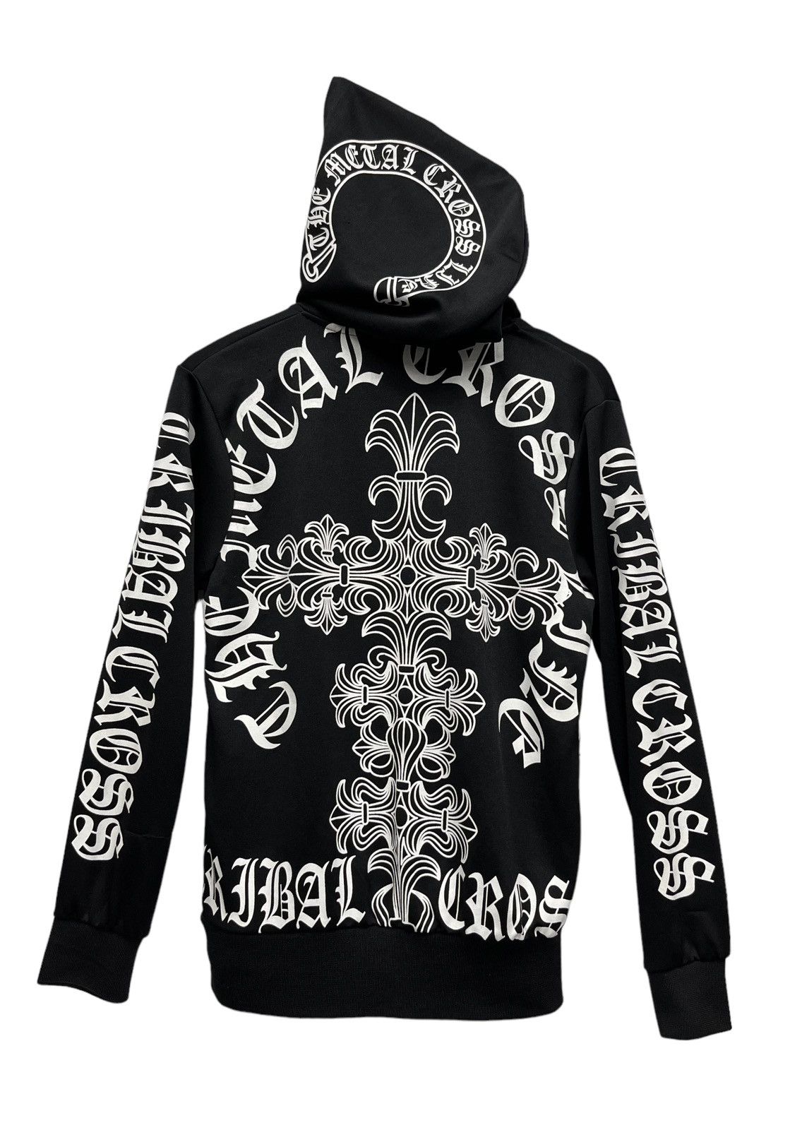 image of Black Cross x Tribal Street Wear Inspired Chrome Hearts Metal Tribal Cross Life Black Hoodie (Size 