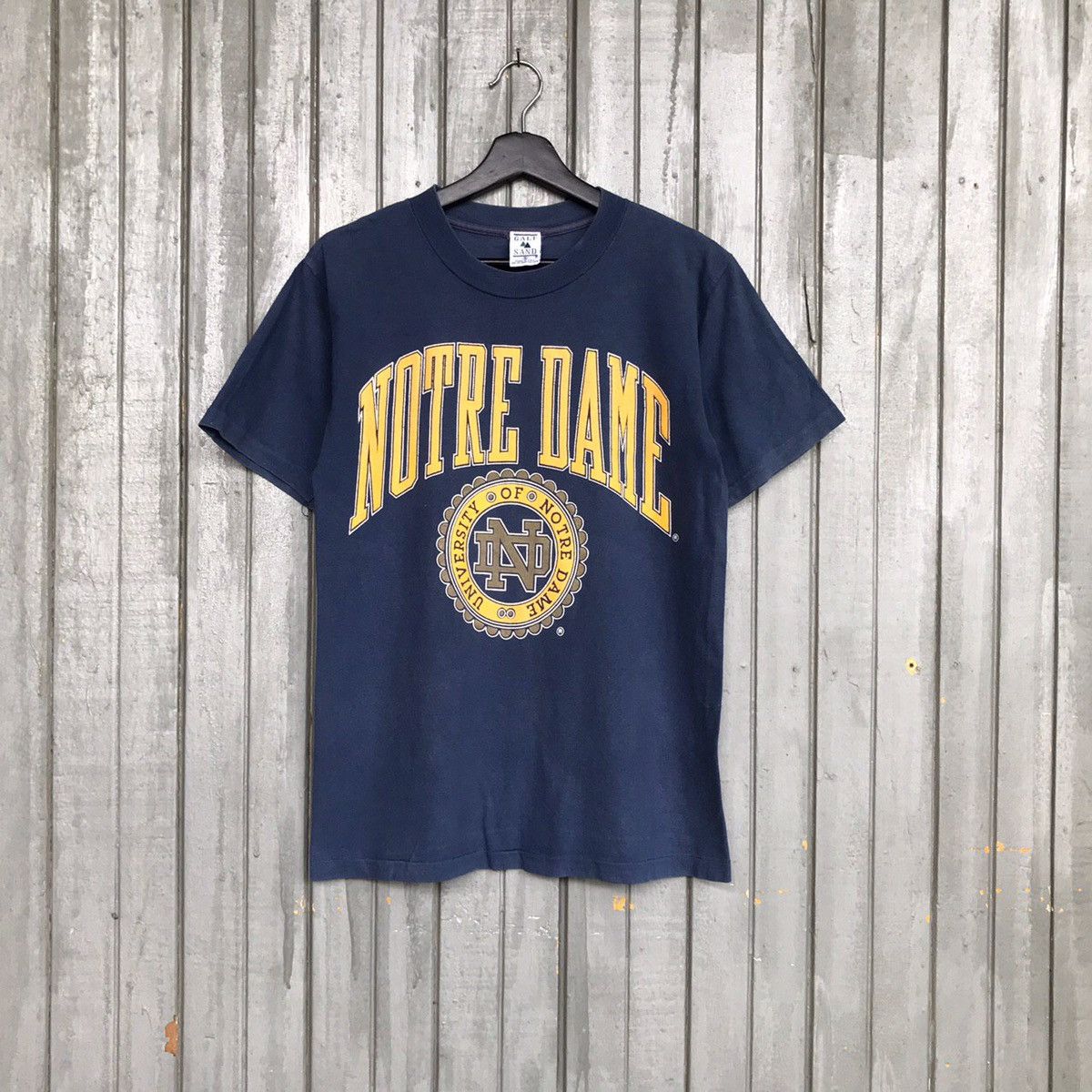 image of Notre Dame University 90's Tees Tshirt Made In Usa in Blue, Men's (Size Small)