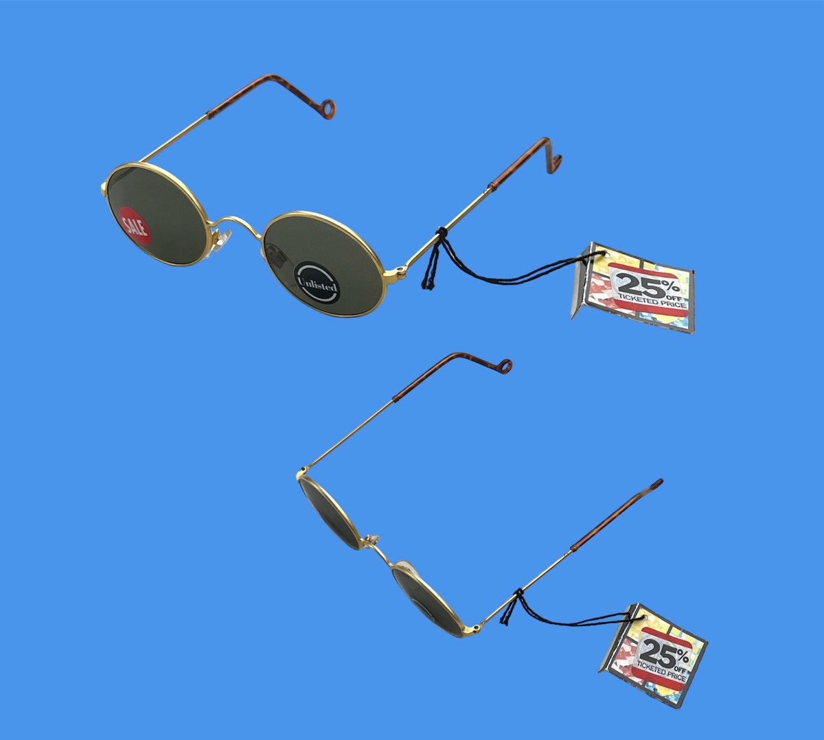Vintage 90s Vintage Sunglasses Designer Round Gold Frame Dead Stock Size ONE SIZE - 7 Thumbnail