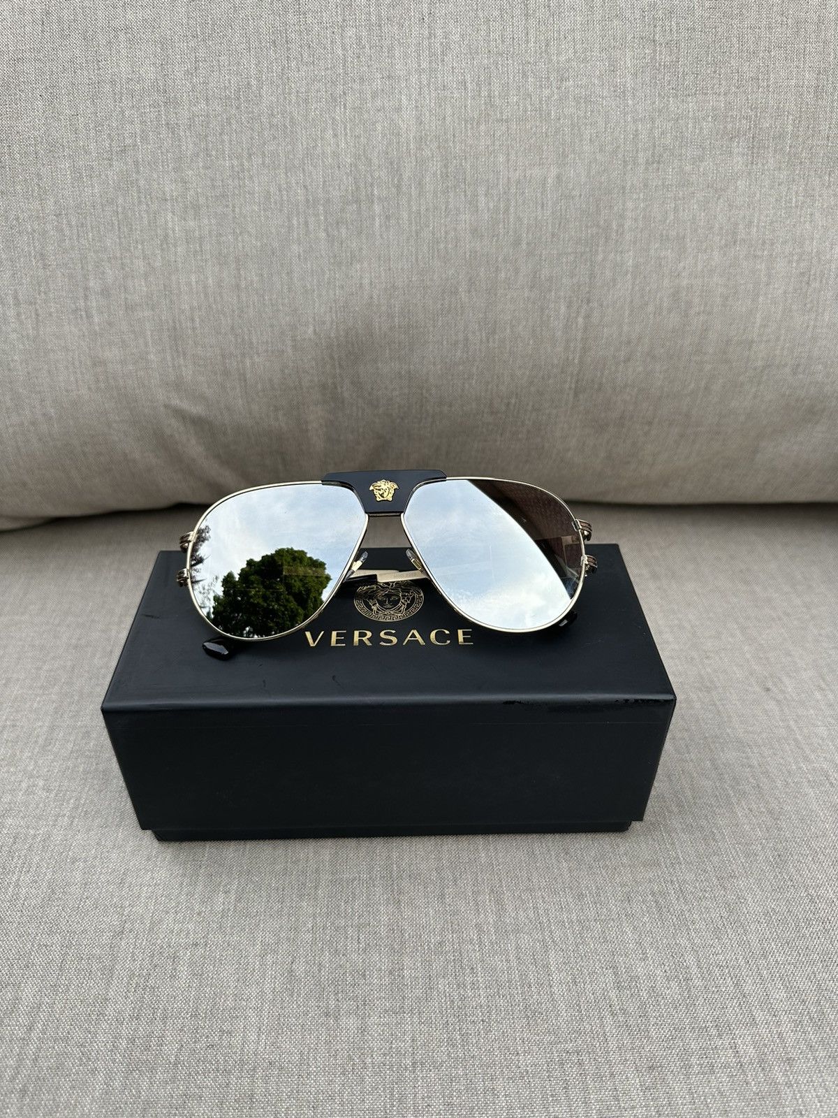 image of Versace Sunglasses in Silver, Men's