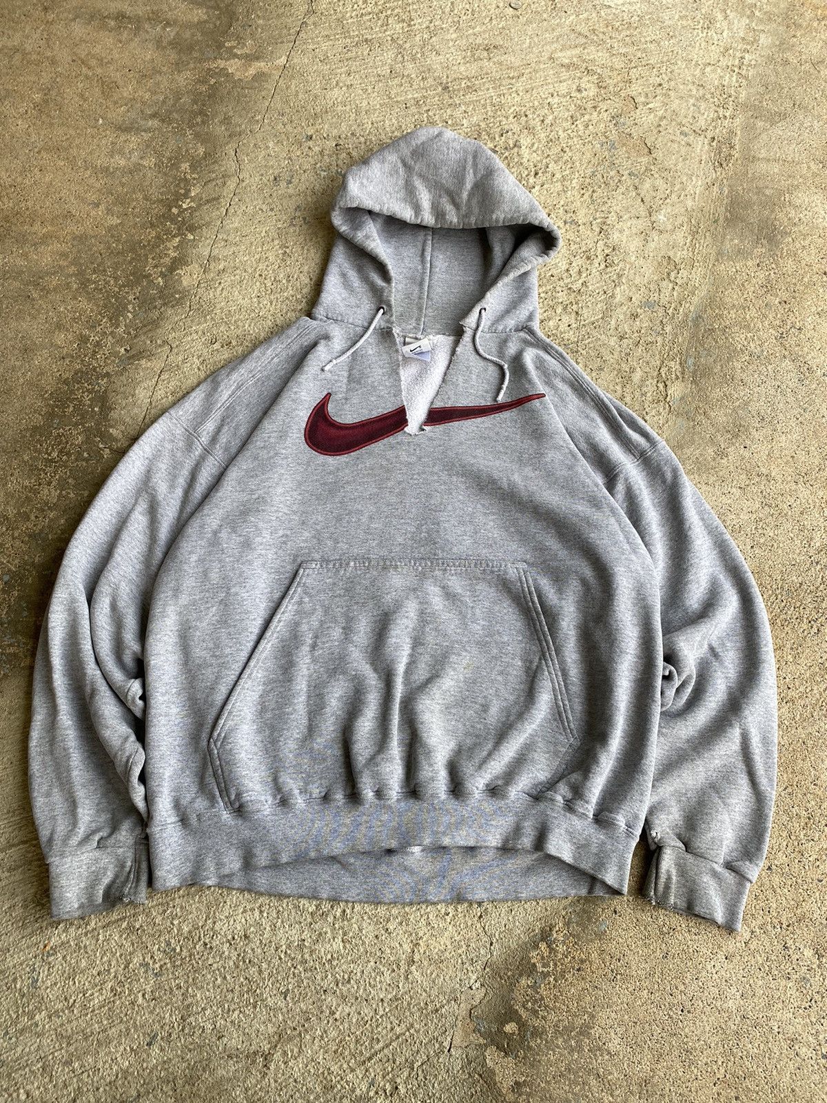 Nike × Vintage Vintage 90’s Nike Grey Distressed Sweatshirt Hoodie Size US L / EU 52-54 / 3 - 1 Thumbnail