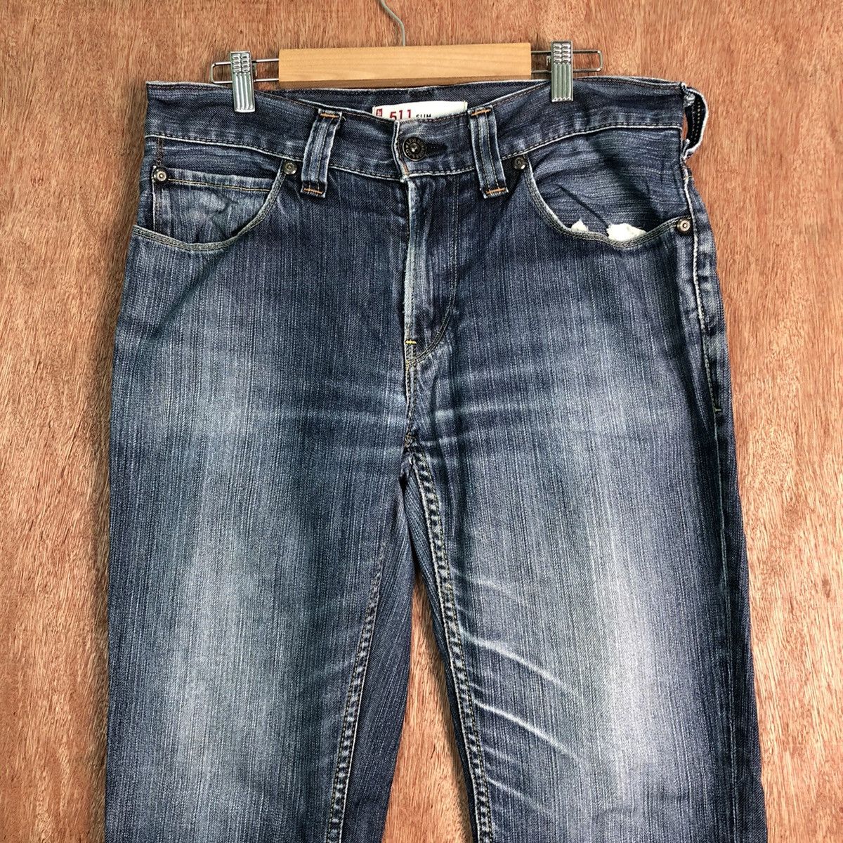 Levi's DLL 511 Levis Strauss slim Blue distressed Denim Pants #c146 Size US 34 / EU 50 - 2 Thumbnail
