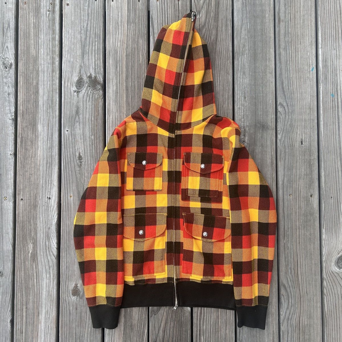 image of Bape Plaid Full Zip Hoodie in Red, Men's (Size Medium)