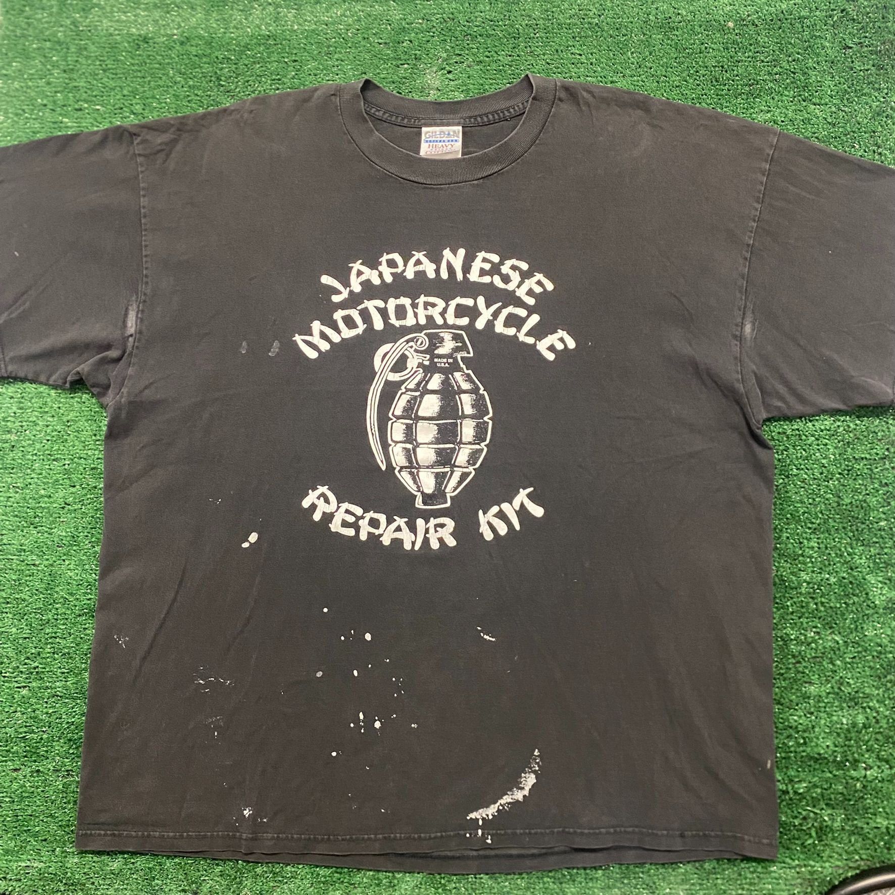 image of Made In USA x Vintage 90's Baggy Japanese Motorcycle Grenade Biker T-Shirt in Black, Men's (Size 2X