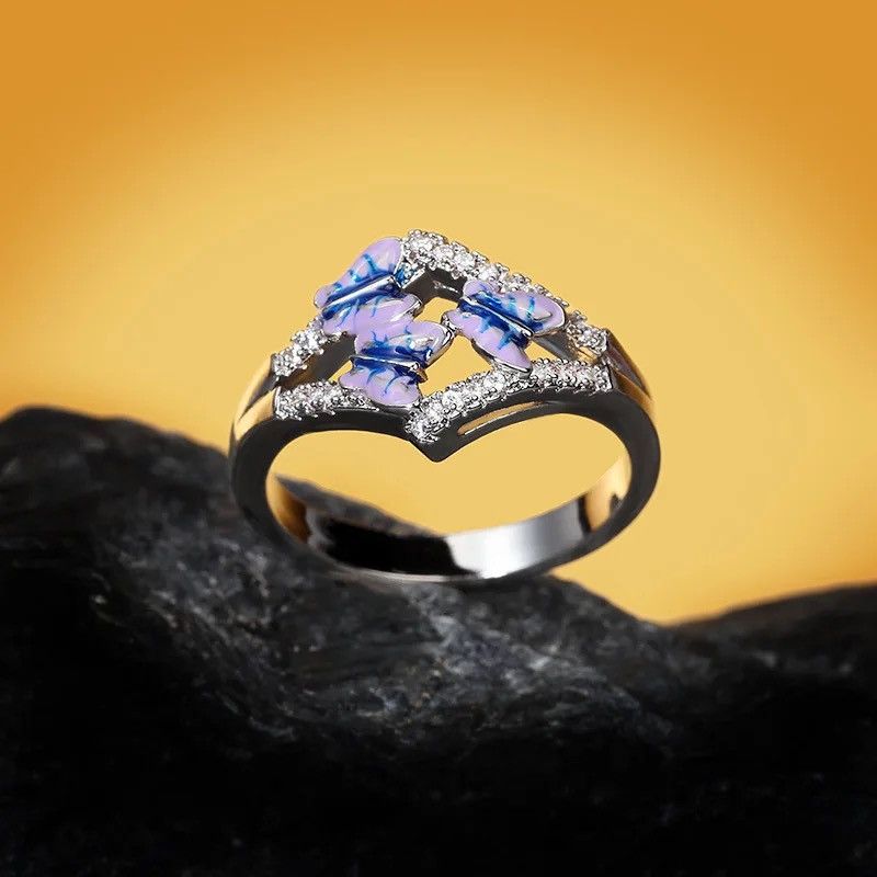 Japanese Brand × Jewelry × Vintage Classic Epoxy Enamel Butterfly Ring Size ONE SIZE - 3 Thumbnail