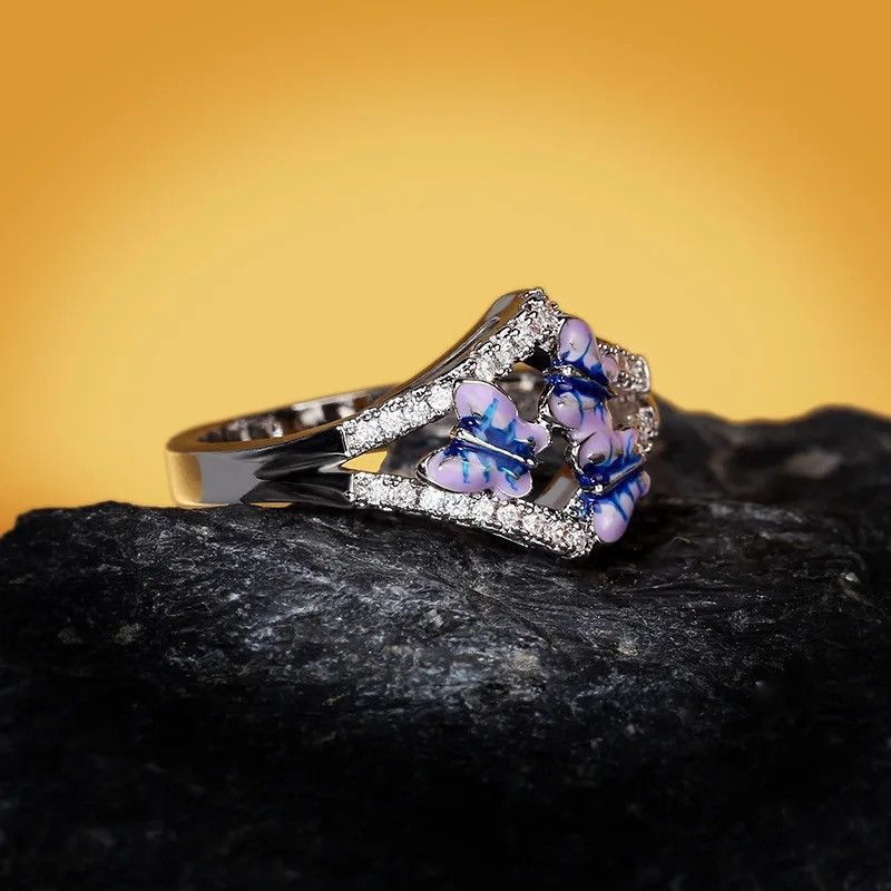 Japanese Brand × Jewelry × Vintage Classic Epoxy Enamel Butterfly Ring Size ONE SIZE - 4 Thumbnail