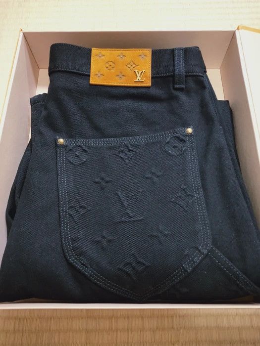 Image of Louis Vuitton x Virgil Abloh Monogram Detail Carpenter Denim Pants in Black, Men's (Size 34)