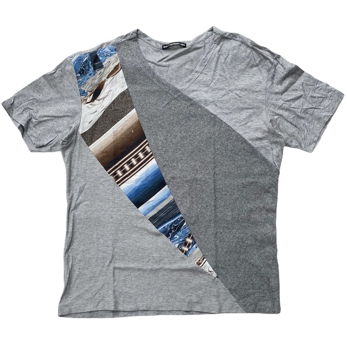 image of Ss18 Issey Miyake Cut And Sew Mix Fabrics V Neck in Grey, Men's (Size Medium)