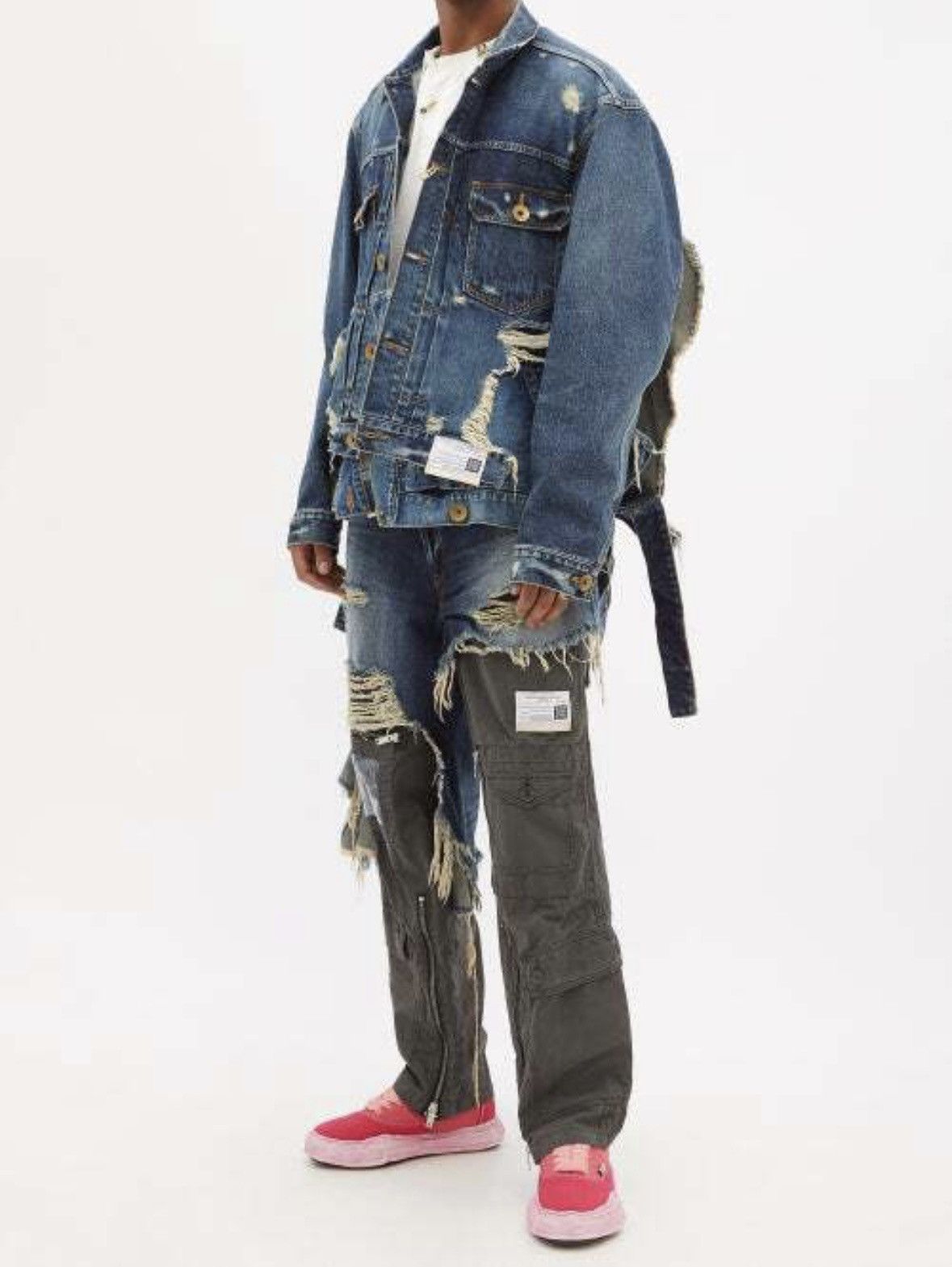 image of Miharayasuhiro 1400$ New Mihara Runway Reconstructed Layered Denim Jacket in Blue (Size Medium)