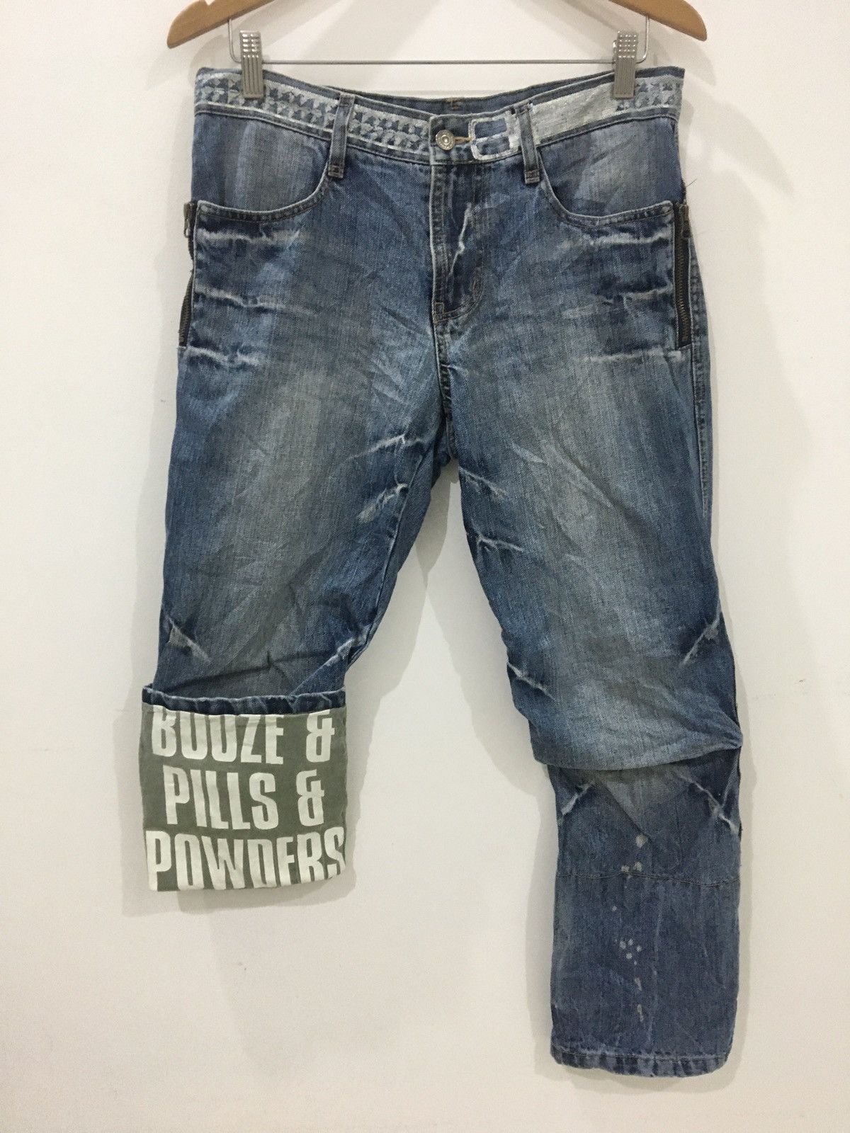 Japanese Brand PPFM - SLIM FIT WASHED RIPPED UNION JACK 3 QUARTER JEANS Size US 32 / EU 48 - 5 Thumbnail