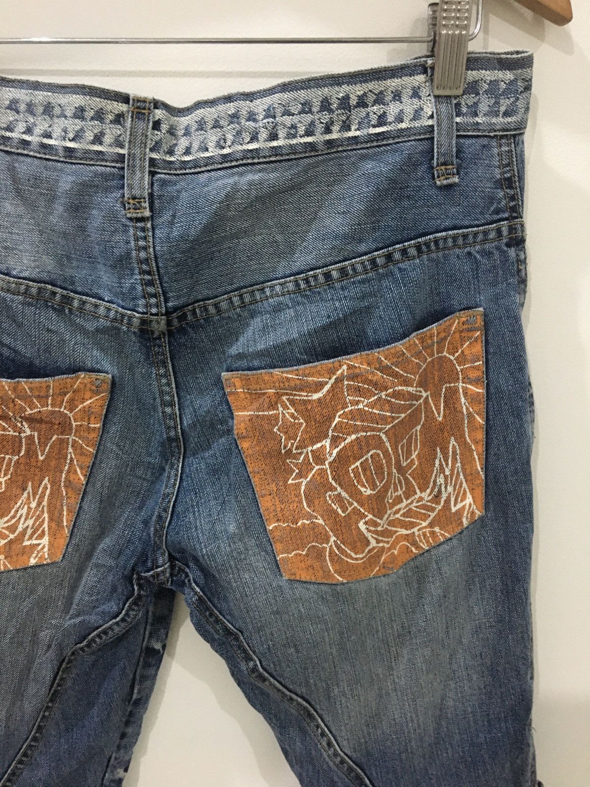 Japanese Brand PPFM - SLIM FIT WASHED RIPPED UNION JACK 3 QUARTER JEANS Size US 32 / EU 48 - 4 Thumbnail