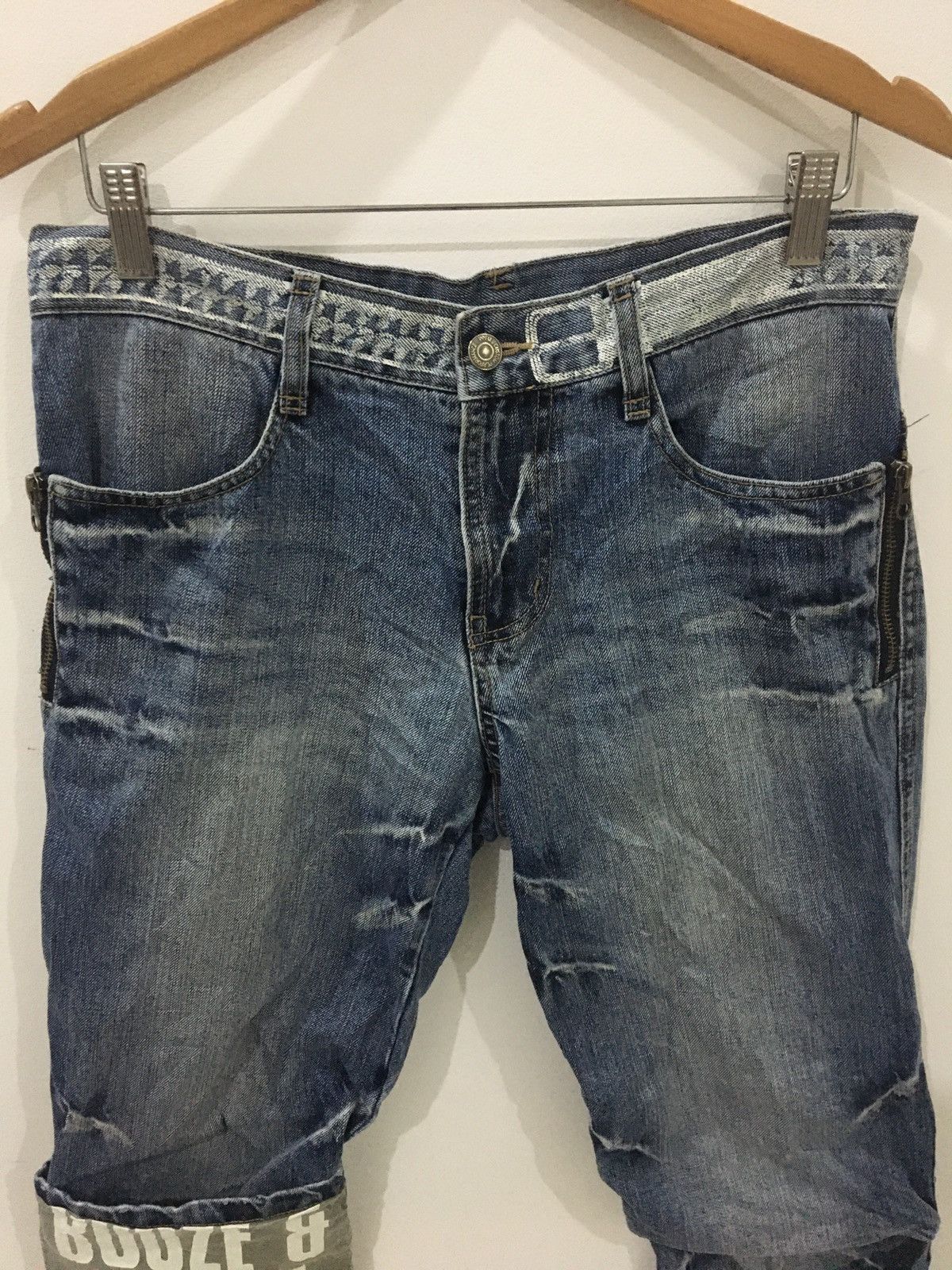 Japanese Brand PPFM - SLIM FIT WASHED RIPPED UNION JACK 3 QUARTER JEANS Size US 32 / EU 48 - 6 Thumbnail