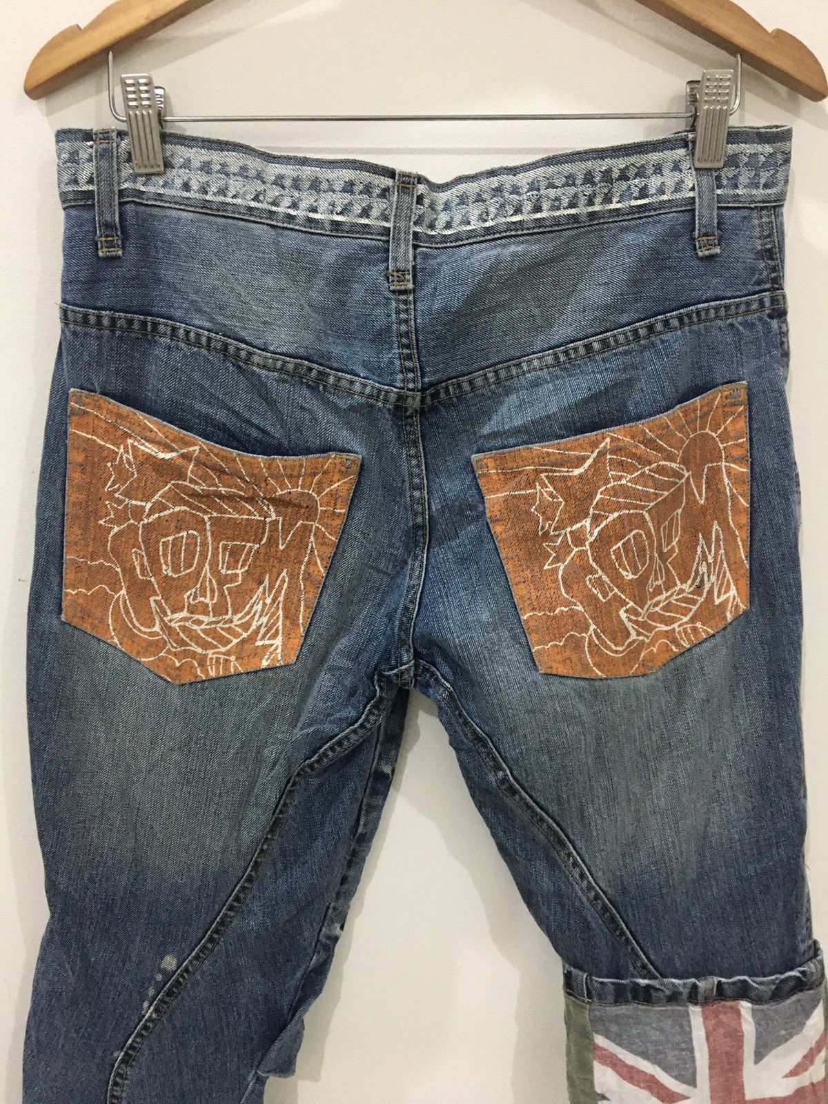 Japanese Brand PPFM - SLIM FIT WASHED RIPPED UNION JACK 3 QUARTER JEANS Size US 32 / EU 48 - 2 Thumbnail