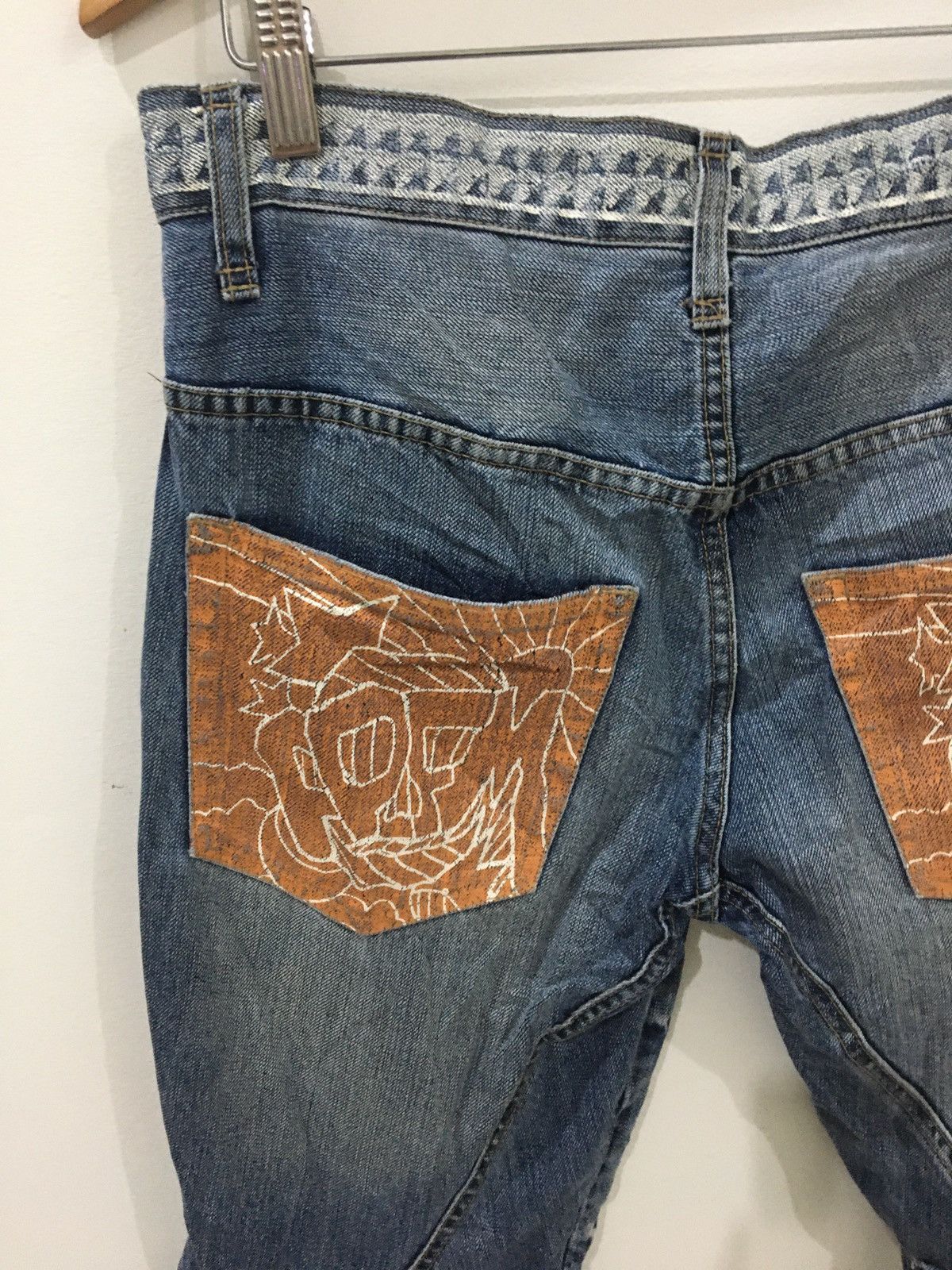 Japanese Brand PPFM - SLIM FIT WASHED RIPPED UNION JACK 3 QUARTER JEANS Size US 32 / EU 48 - 3 Thumbnail