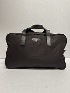 Prada Dark Olive Leather Nylon Boston Bowling Bag