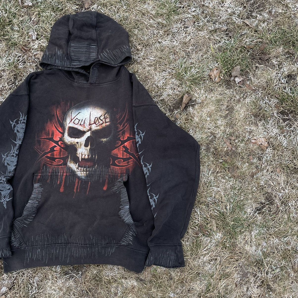 Vintage Vintage Y2K Goth Skull Graphic Hoodie Faded Black Boxy S Size US S / EU 44-46 / 1 - 3 Thumbnail