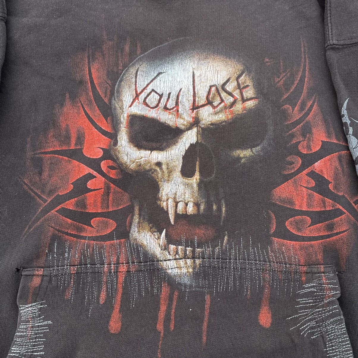 Vintage Vintage Y2K Goth Skull Graphic Hoodie Faded Black Boxy S Size US S / EU 44-46 / 1 - 7 Thumbnail