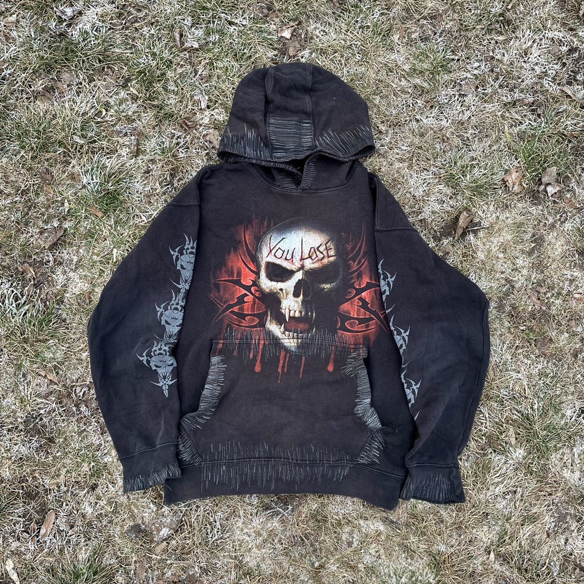 Vintage Vintage Y2K Goth Skull Graphic Hoodie Faded Black Boxy S Size US S / EU 44-46 / 1 - 1 Thumbnail