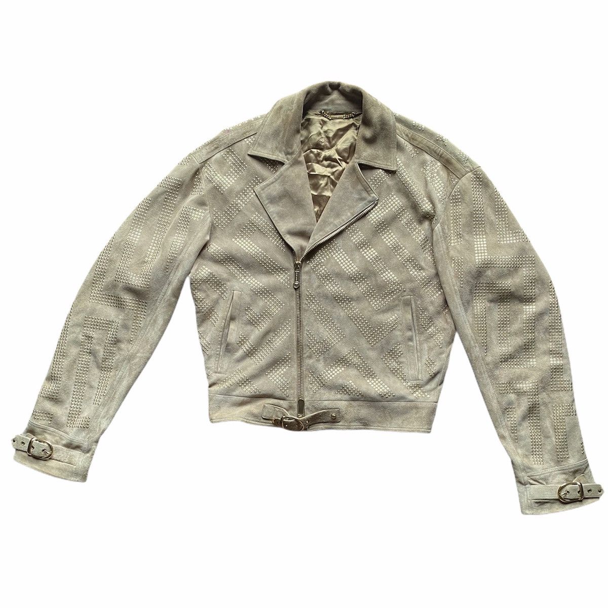 Versace Rivet stud Beige Suede Biker Jacket (Main Line) Size US M / EU 48-50 / 2 - 1 Thumbnail