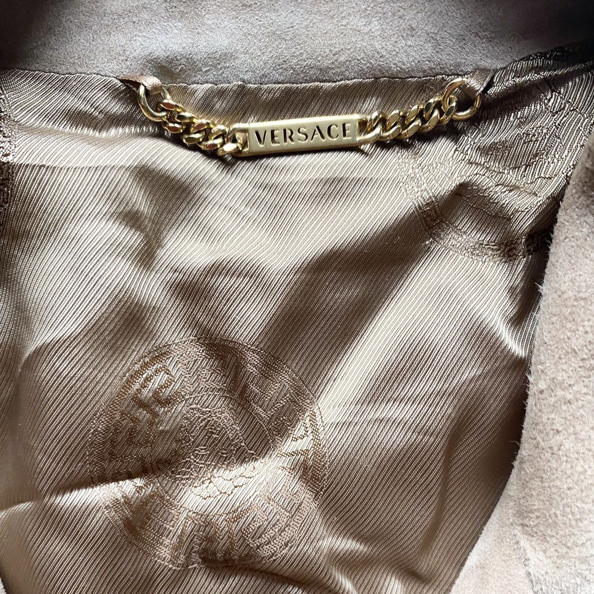 Versace Rivet stud Beige Suede Biker Jacket (Main Line) Size US M / EU 48-50 / 2 - 4 Thumbnail
