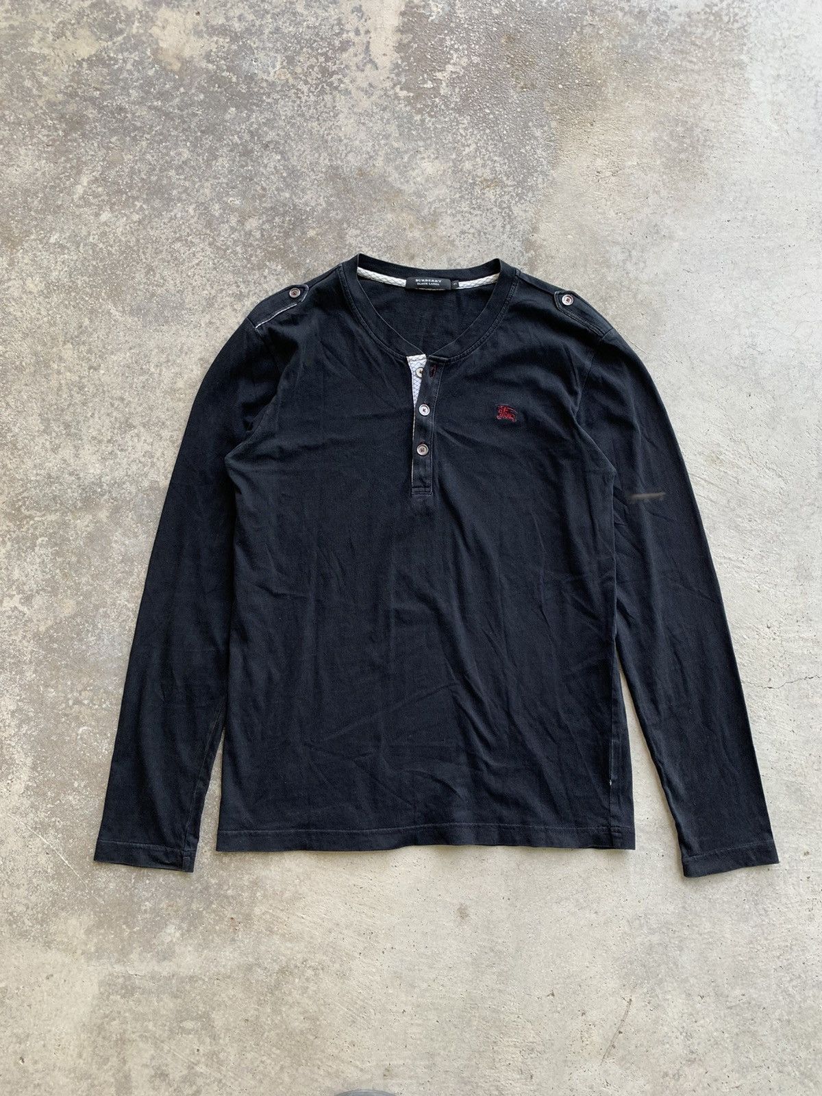 Vintage Burberry Embroided Black Label Long Sleeve Tshirt