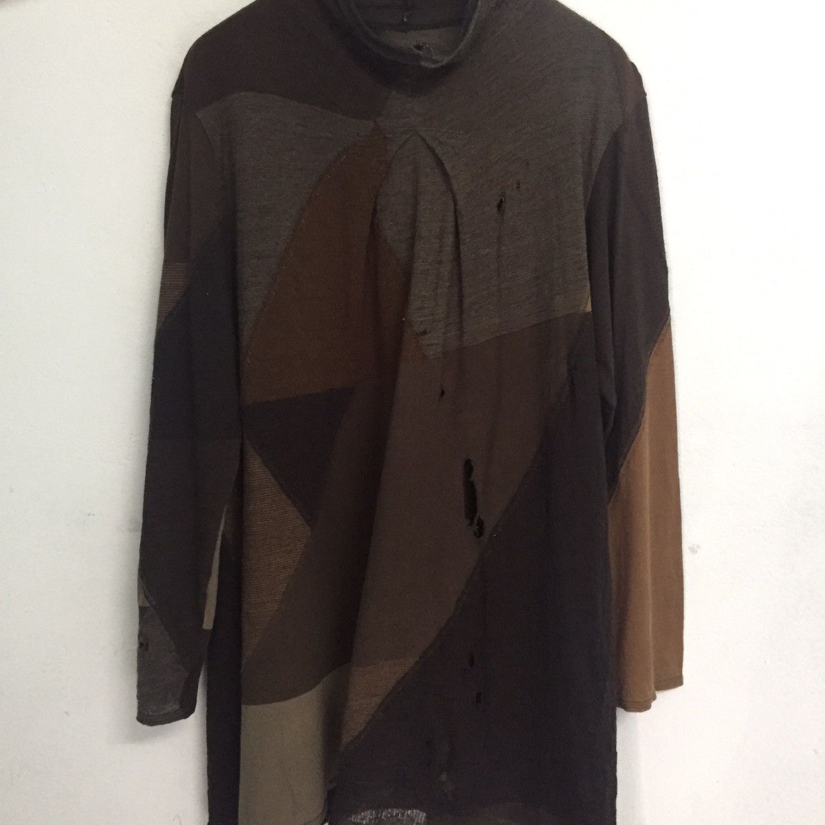 image of Destroyed Jurgen Lehl Long Sleeve Mesh Top Patchwork Design, Men's (Size Medium)