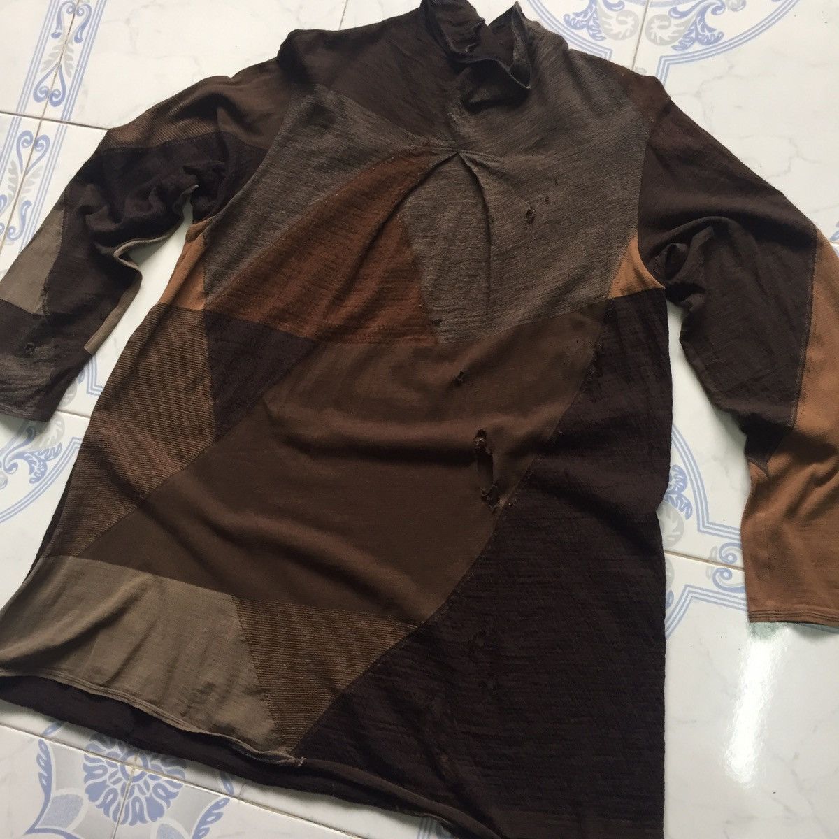 Japanese Brand Destroyed Jurgen Lehl Long Sleeve Mesh Top Patchwork Design Size US M / EU 48-50 / 2 - 23 Thumbnail