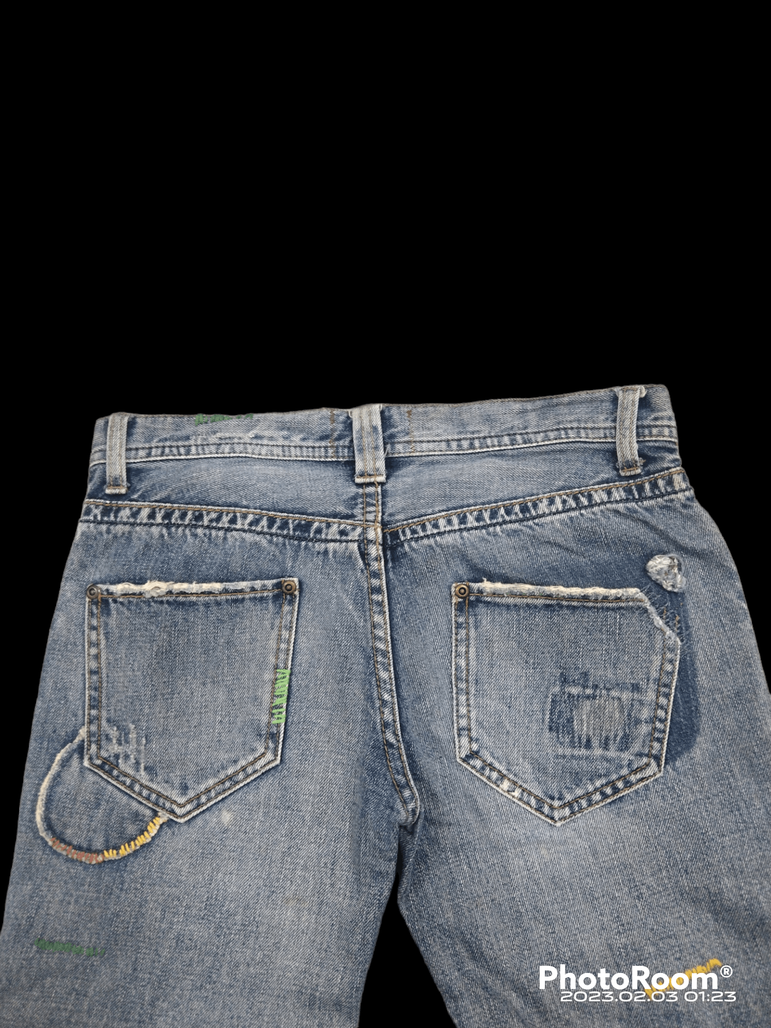 Japanese Brand FLARE🔥DISTRESSED LOW RISE PACTHWORK IA-RI DENIM PANTS Size US 28 / EU 44 - 4 Thumbnail