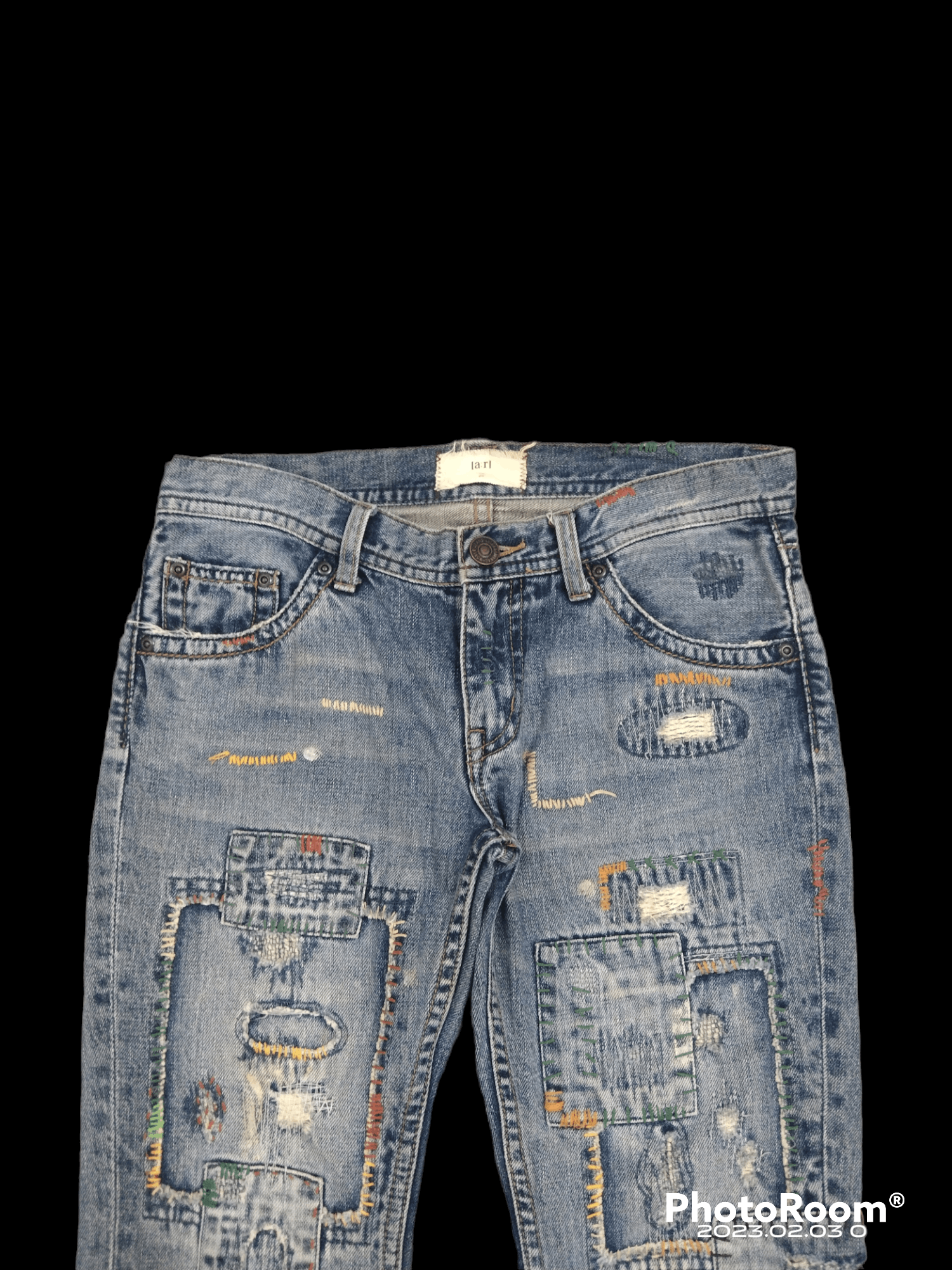 Japanese Brand FLARE🔥DISTRESSED LOW RISE PACTHWORK IA-RI DENIM PANTS Size US 28 / EU 44 - 3 Thumbnail