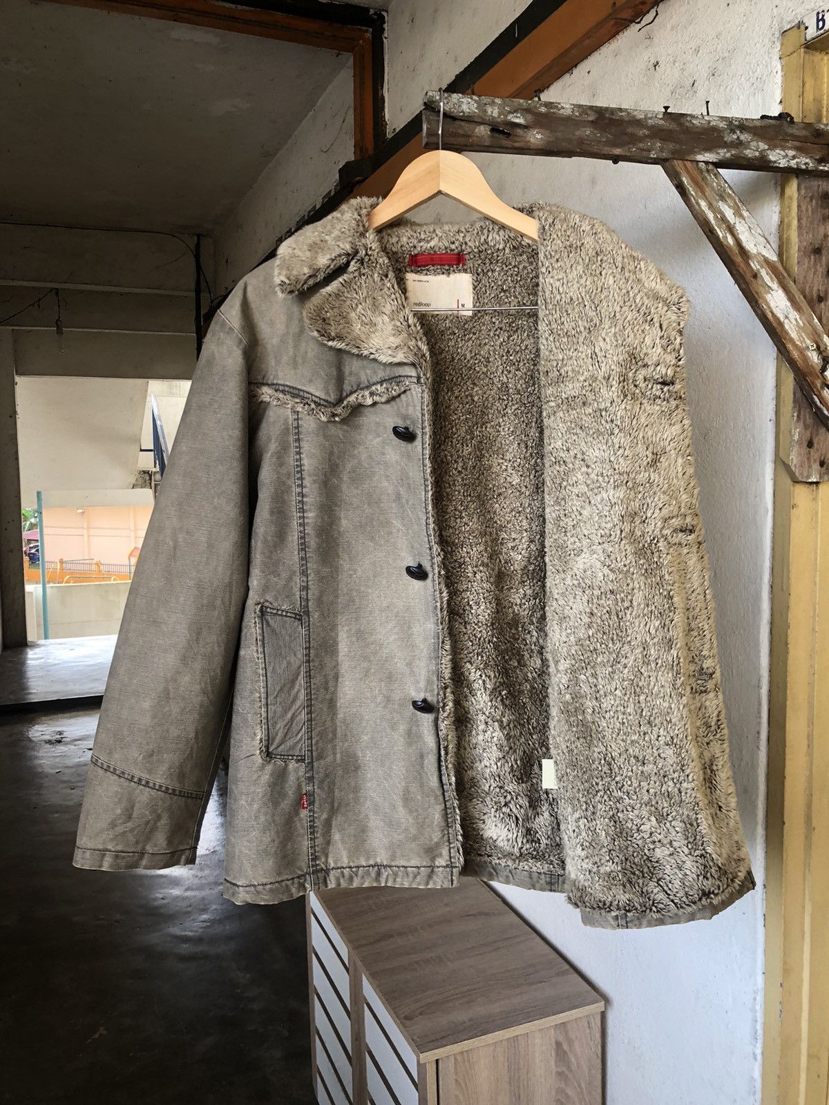 Levi's Vintage Levis Redloop Faded Distressed Sherpa Jacket Size US M / EU 48-50 / 2 - 2 Thumbnail