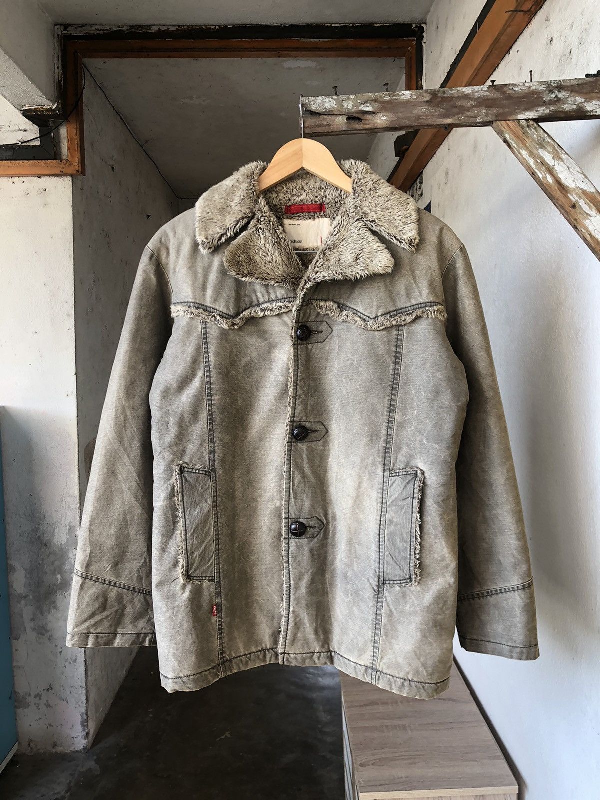 Levi's Vintage Levis Redloop Faded Distressed Sherpa Jacket Size US M / EU 48-50 / 2 - 1 Thumbnail