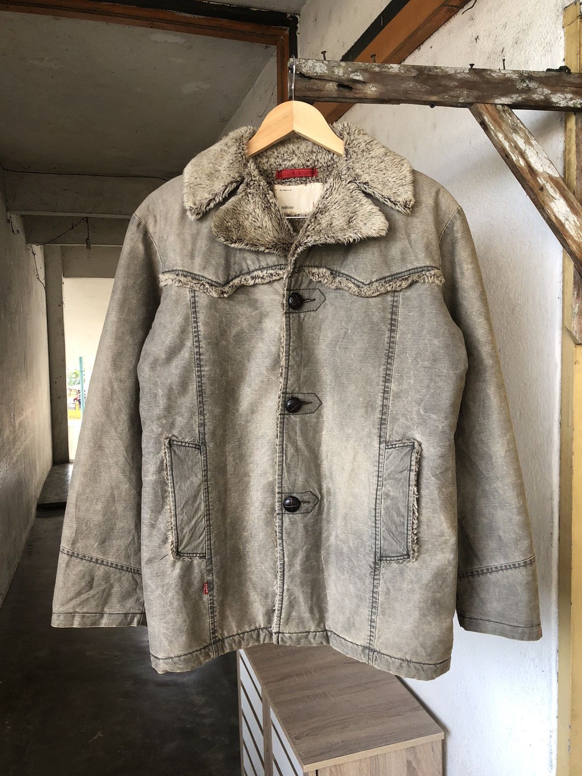Levi's Vintage Levis Redloop Faded Distressed Sherpa Jacket Size US M / EU 48-50 / 2 - 4 Thumbnail