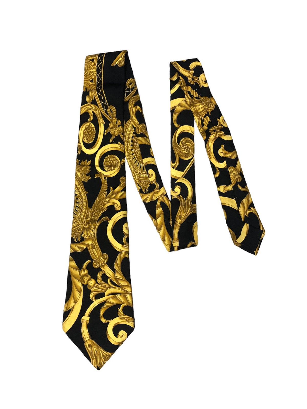 image of Luxury Vintage Hermes Paris Luxury Gold Silk Ties in Black/Gold, Men's