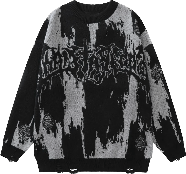 image of Anima Knitted Cute Grunge Black Sweatshirt, Men's (Size Large)