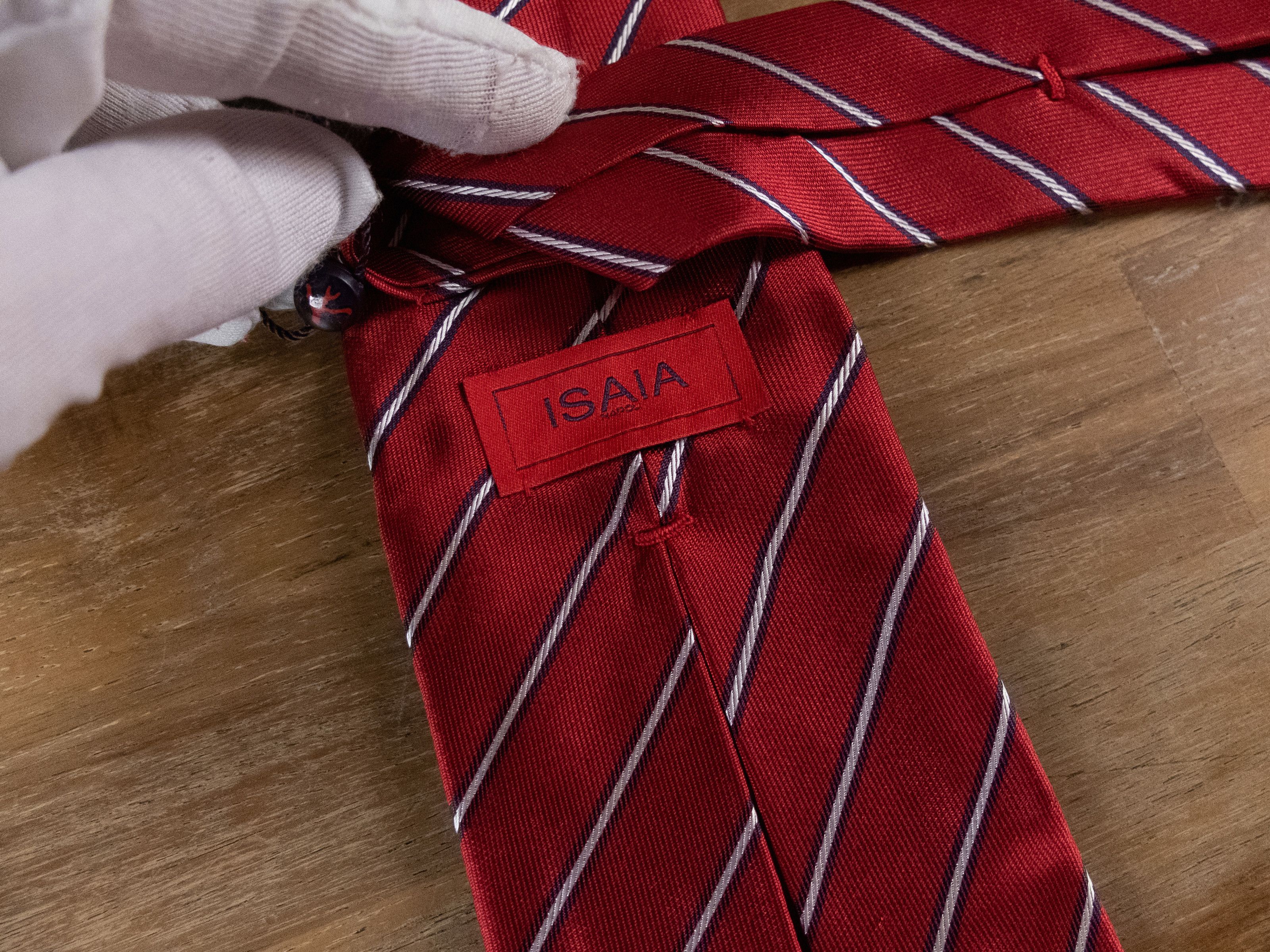 Isaia ISAIA red 7 fold striped silk tie authentic NWT stripes Size ONE SIZE - 4 Thumbnail