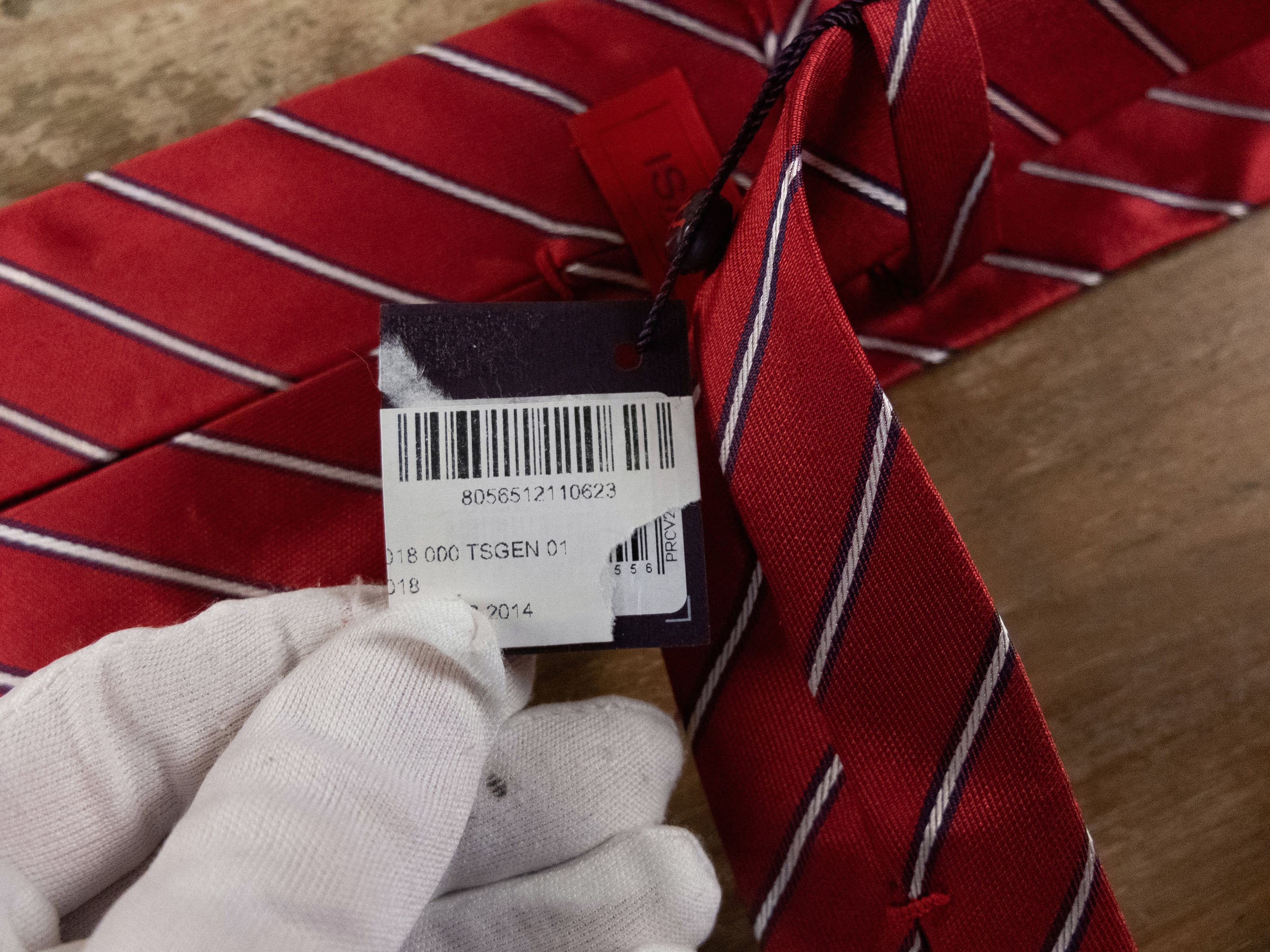 Isaia ISAIA red 7 fold striped silk tie authentic NWT stripes Size ONE SIZE - 3 Thumbnail