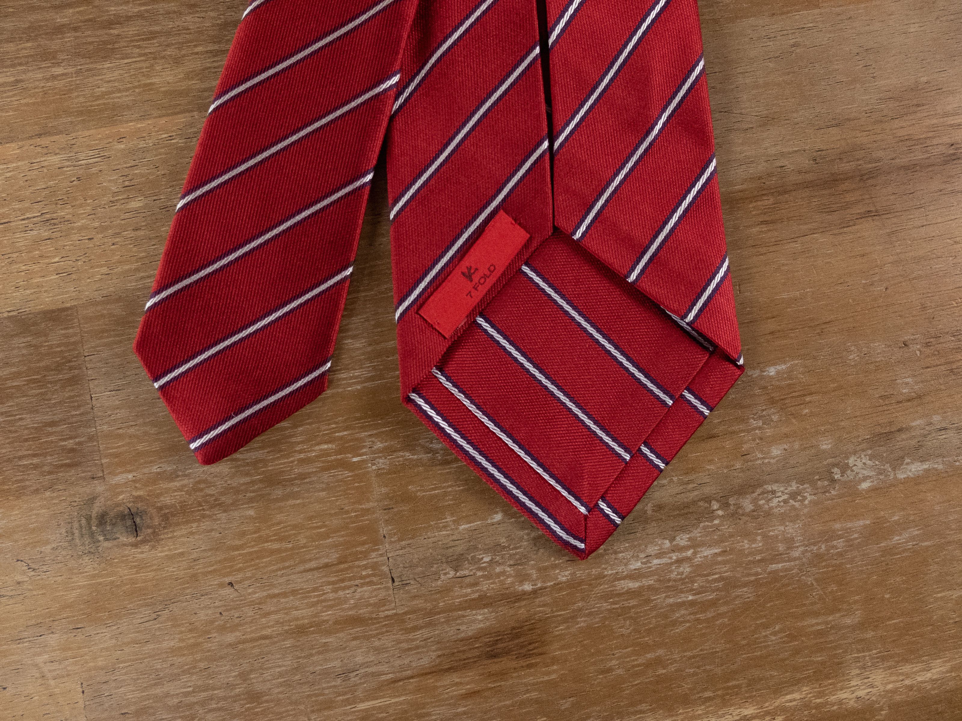 Isaia ISAIA red 7 fold striped silk tie authentic NWT stripes Size ONE SIZE - 5 Thumbnail